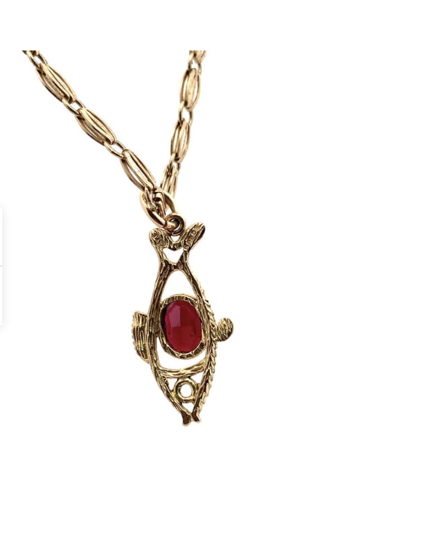 Garnet fish vintage pendant yellow gold - Image 5