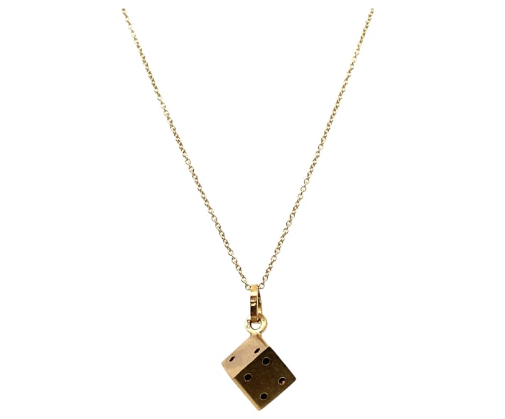 Dice cube pendant necklace yellow gold