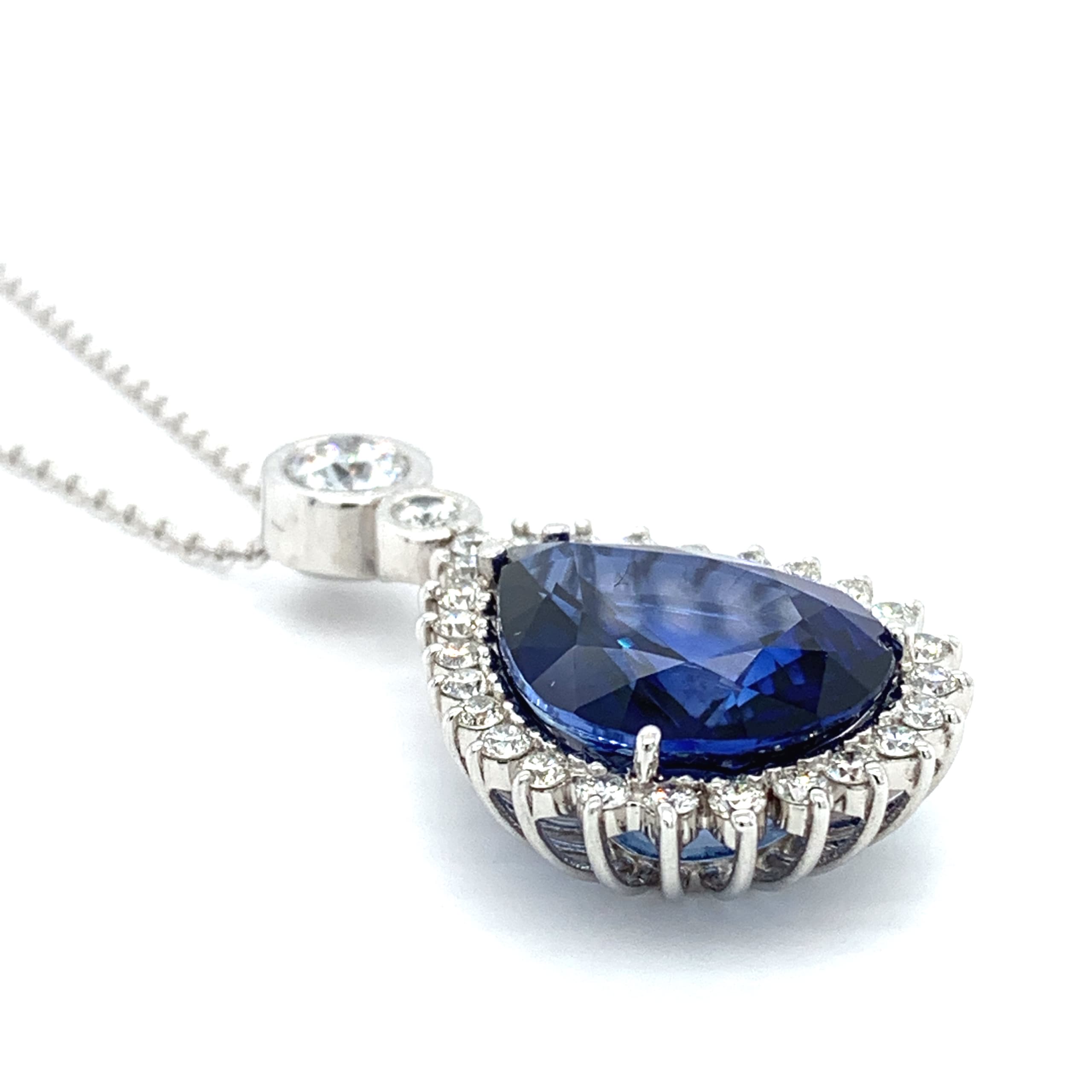 Sapphire and diamond drop necklace 18k white gold - Image 3