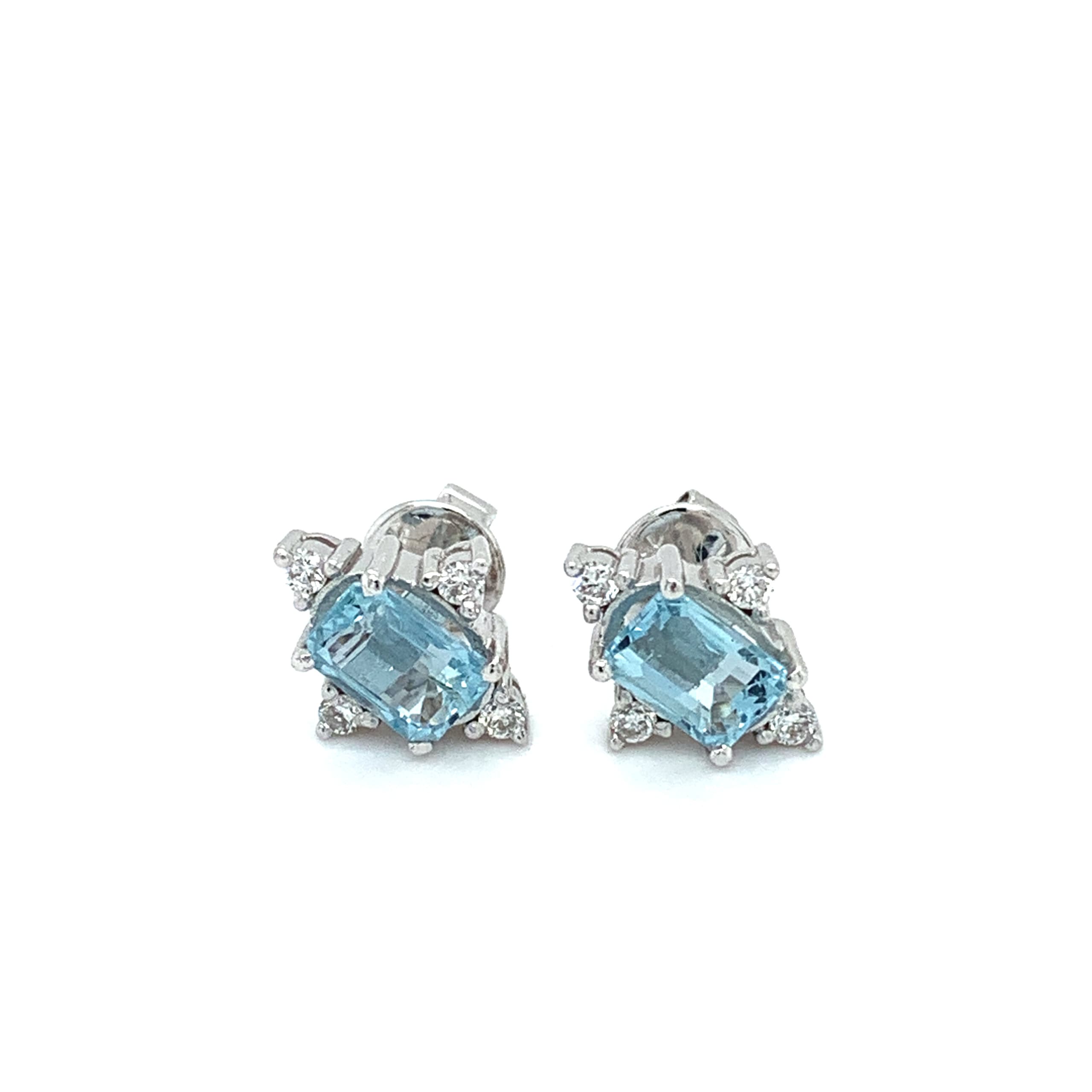 Aquamarine and diamond art deco stud earrings