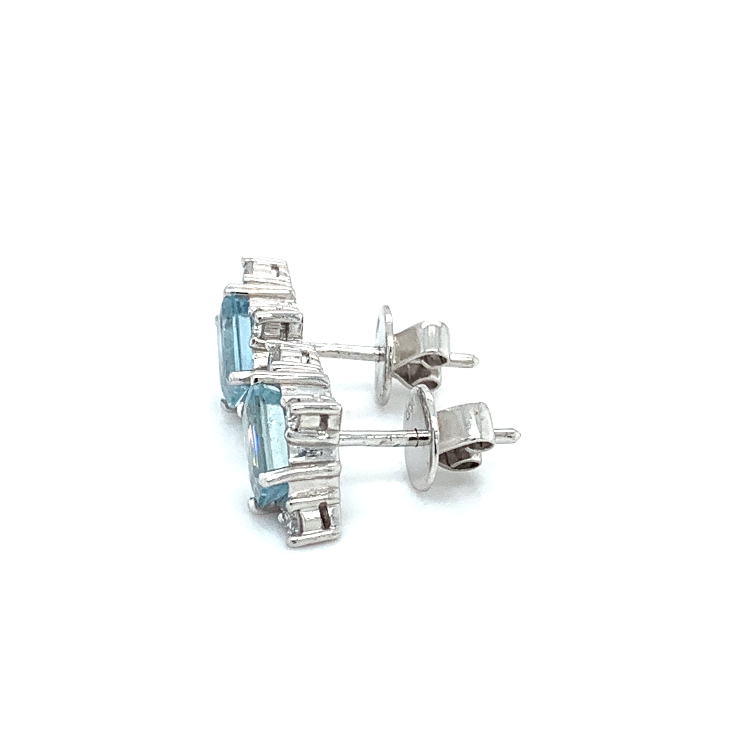 Aquamarine and diamond stud earrings 18k white gold - Image 4
