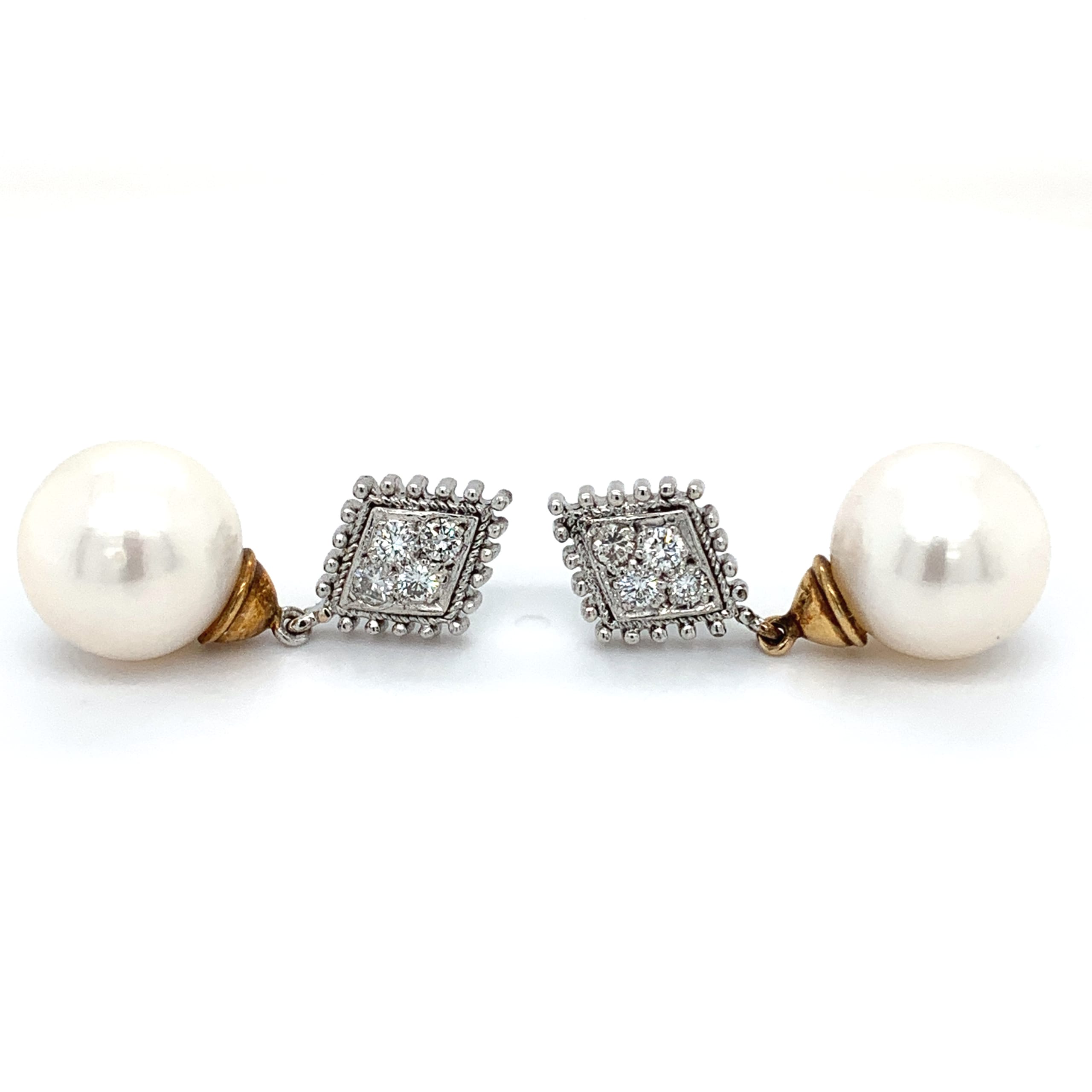 Diamond and pearl art deco earrings 18k white gold - Image 4