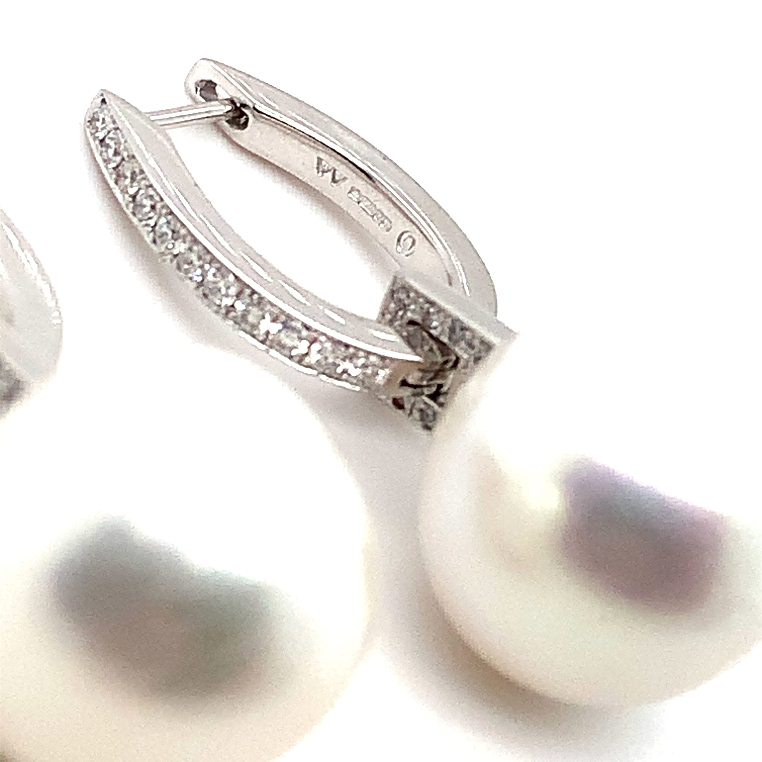 Diamond and pearl art deco detachable drop hoop earrings 18k white gold - Image 9