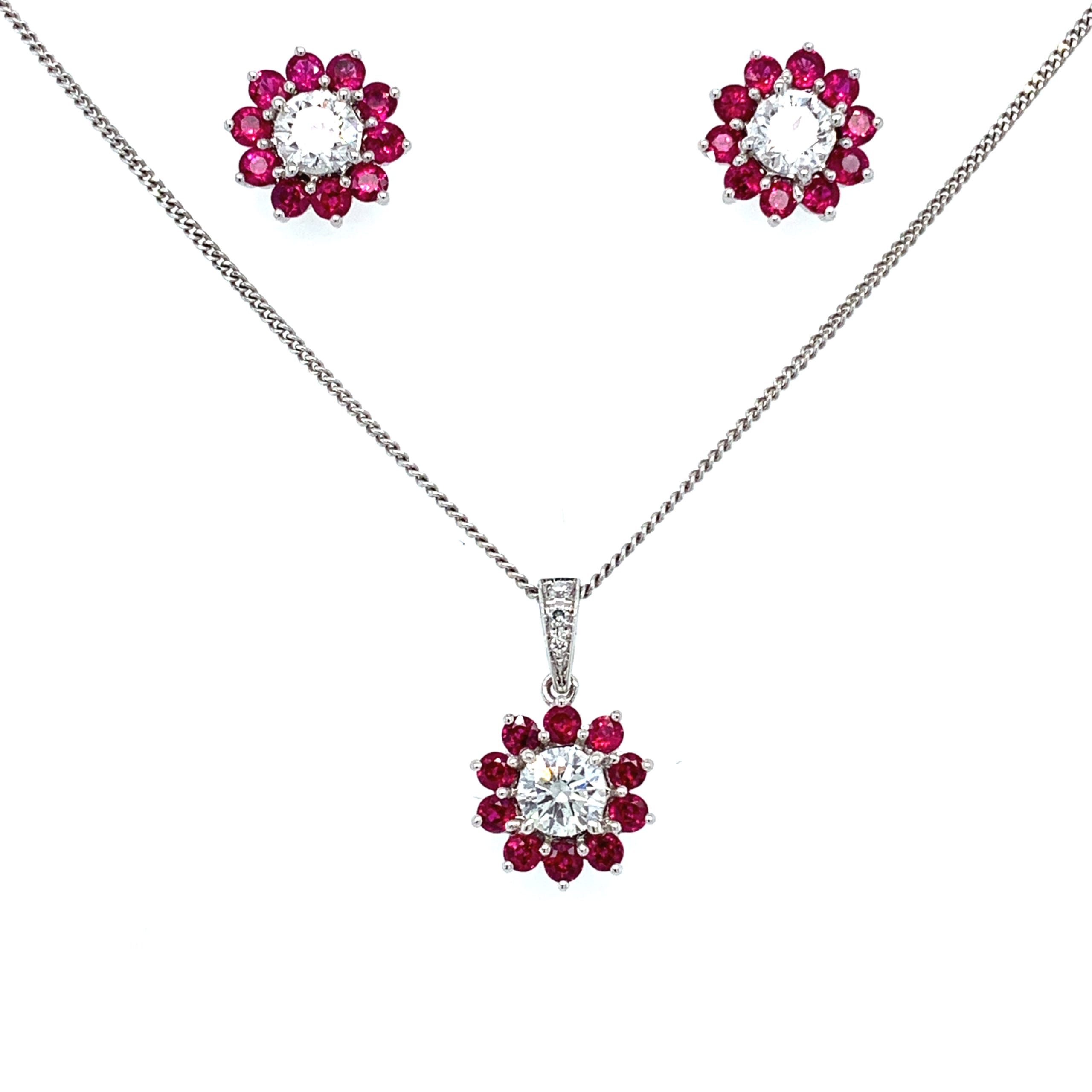 Diamond and ruby art deco stud earrings 18k white gold - Image 5