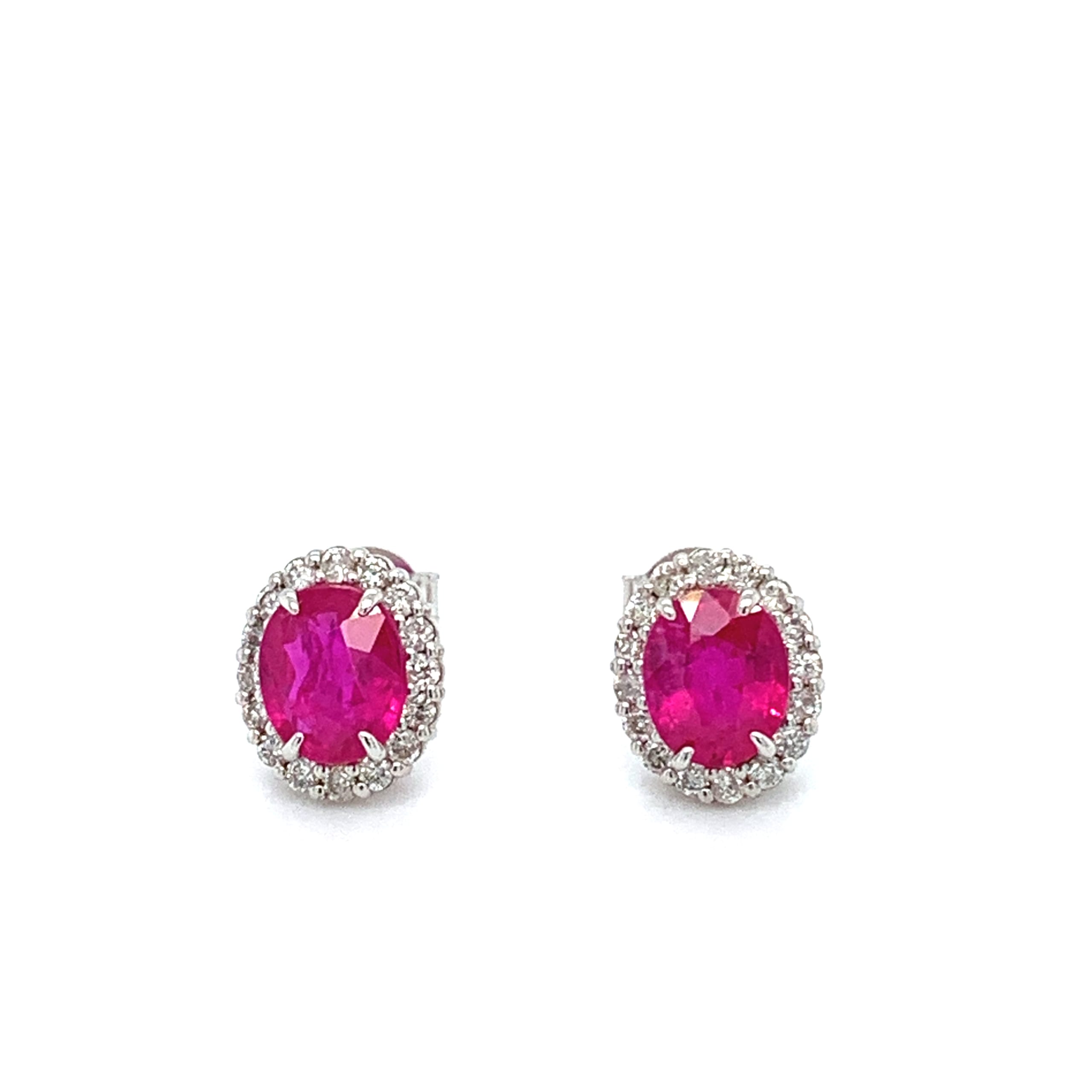 ruby and diamond halo stud earrings 18k white gold