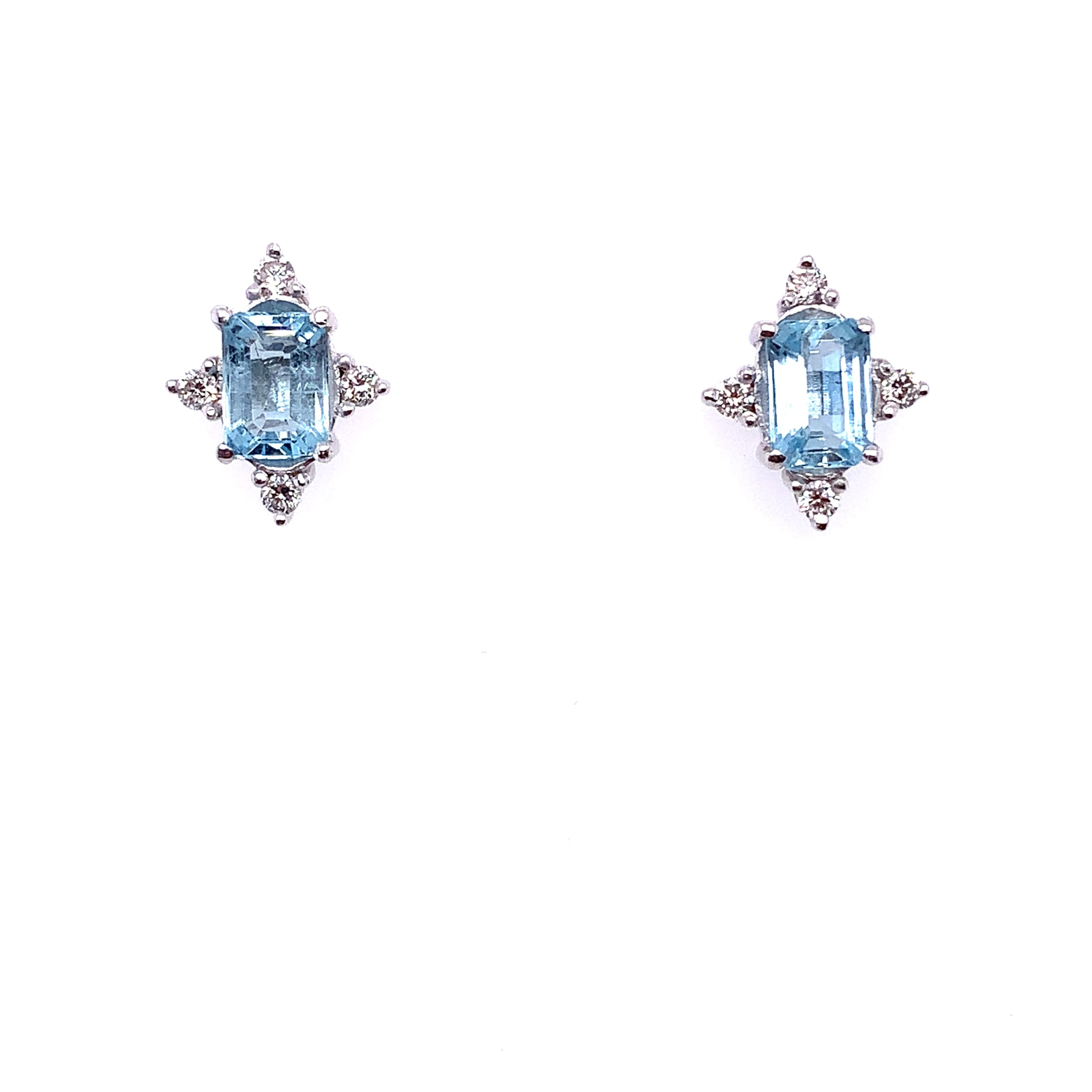 Aquamarine and diamond stud earrings 18k white gold - Image 8