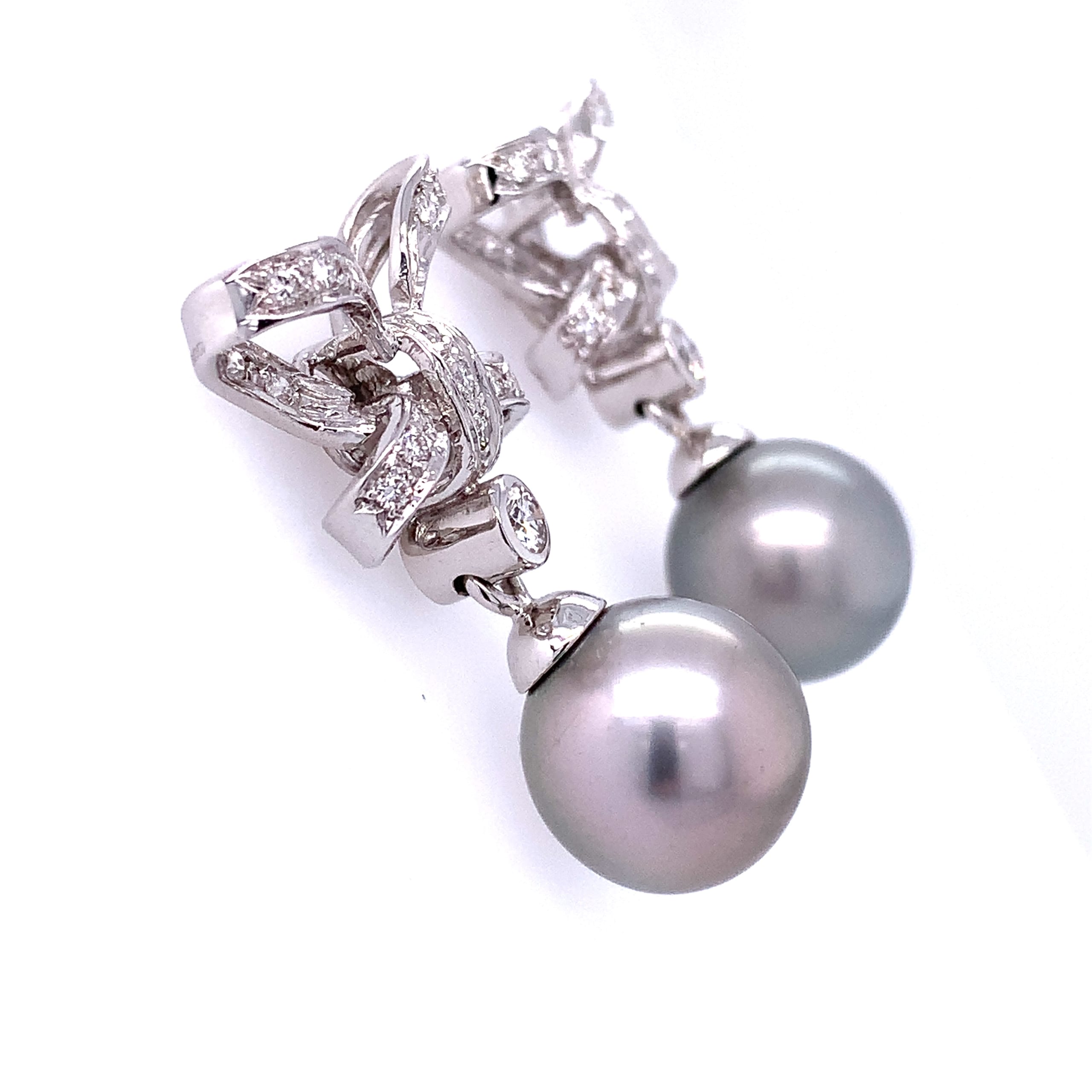 Diamond and Tahitian pearl art deco earrings 18k white gold - Image 11