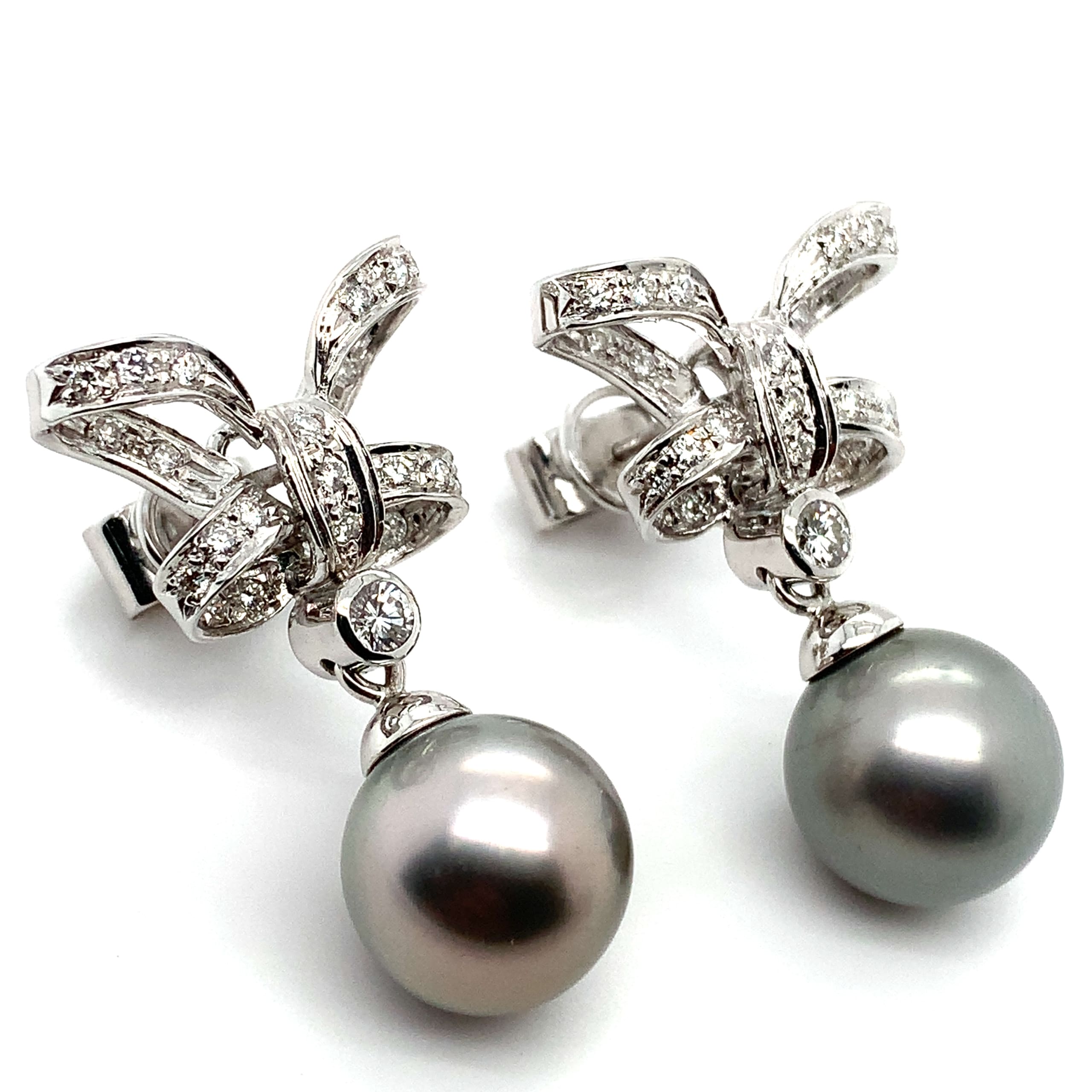 Diamond and Tahitian pearl art deco earrings 18k white gold - Image 16