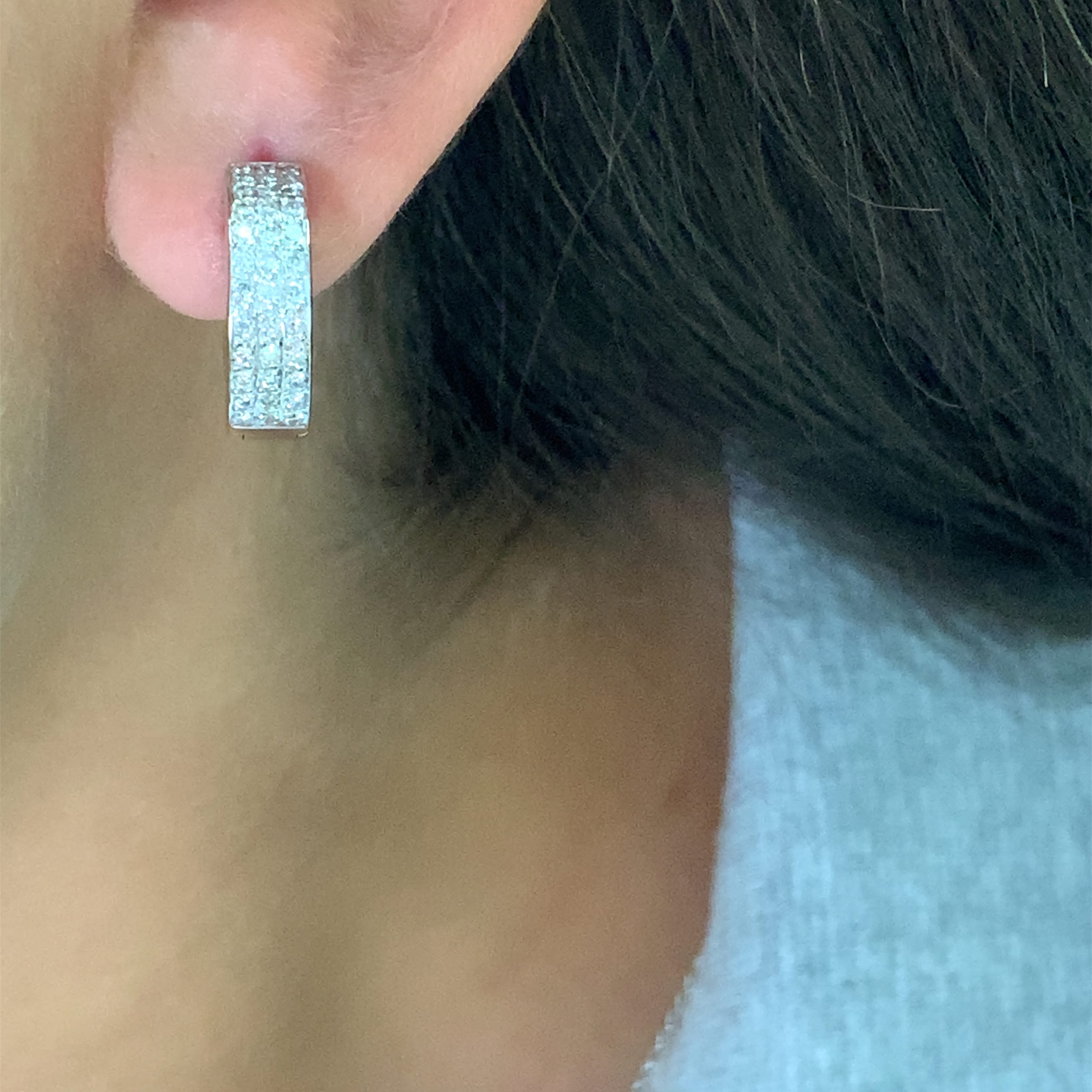 diamond hoop huggie reversible earrings 18k yellow gold