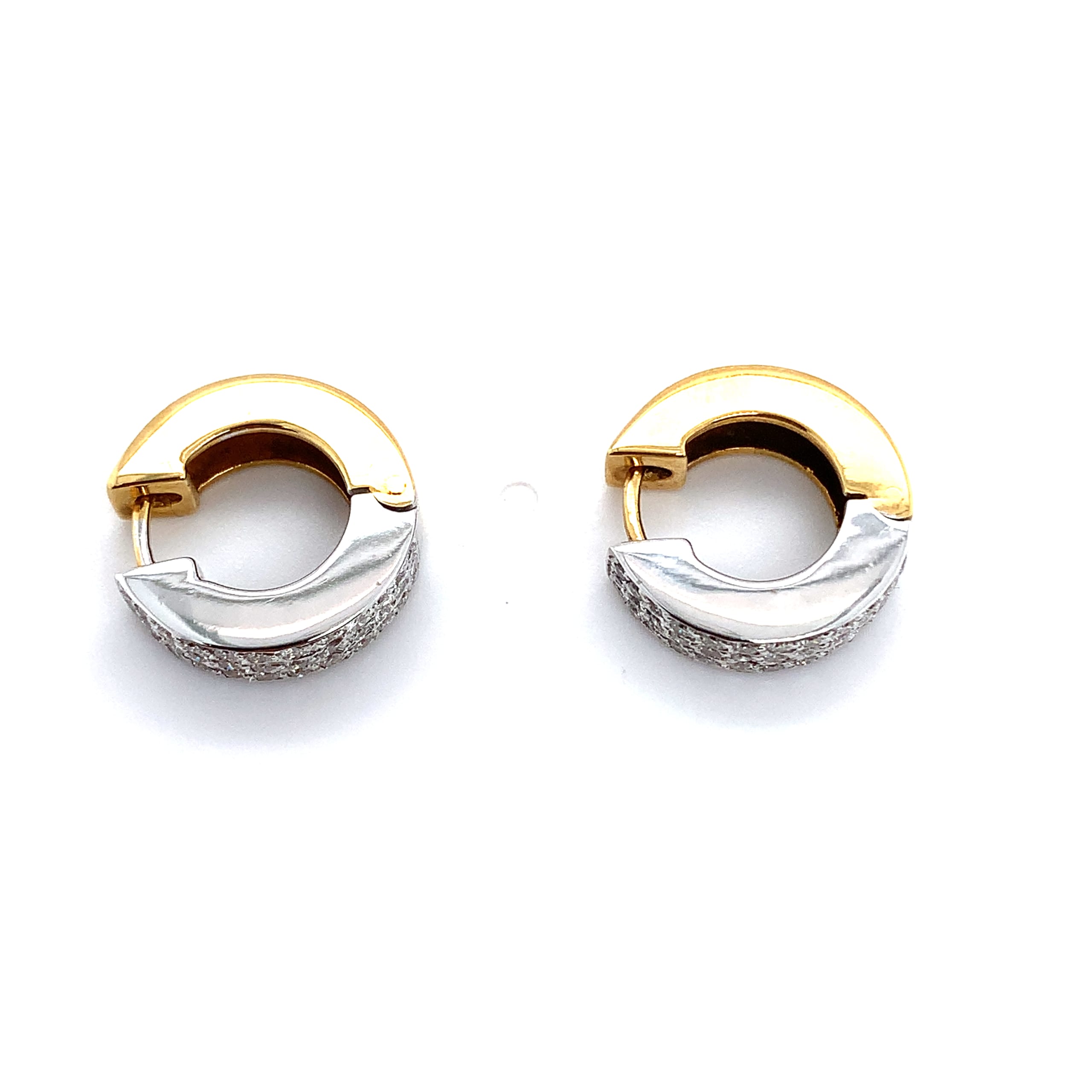 diamond hoop huggie reversible earrings 18k yellow gold