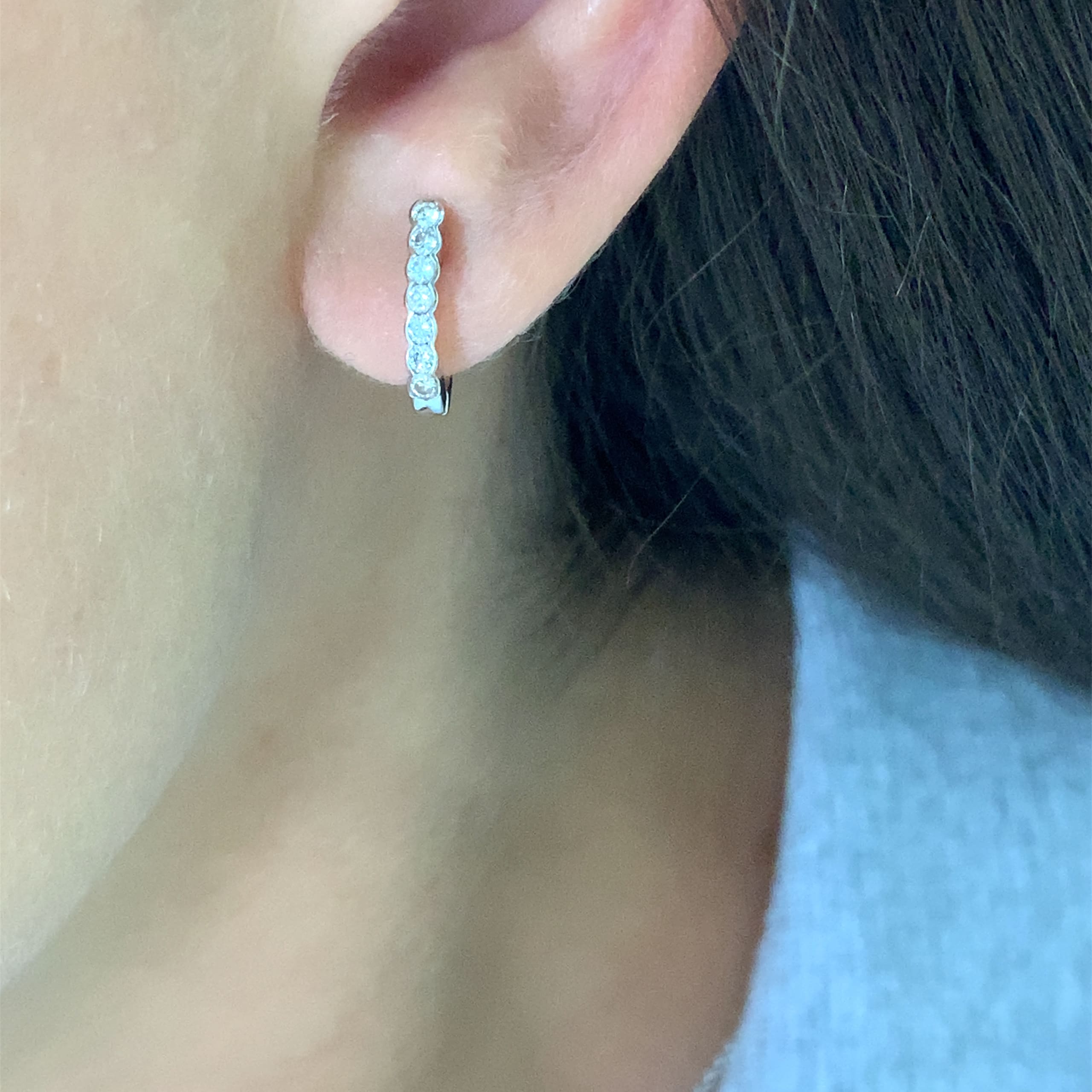 Diamond hoop huggie earrings 18k white gold