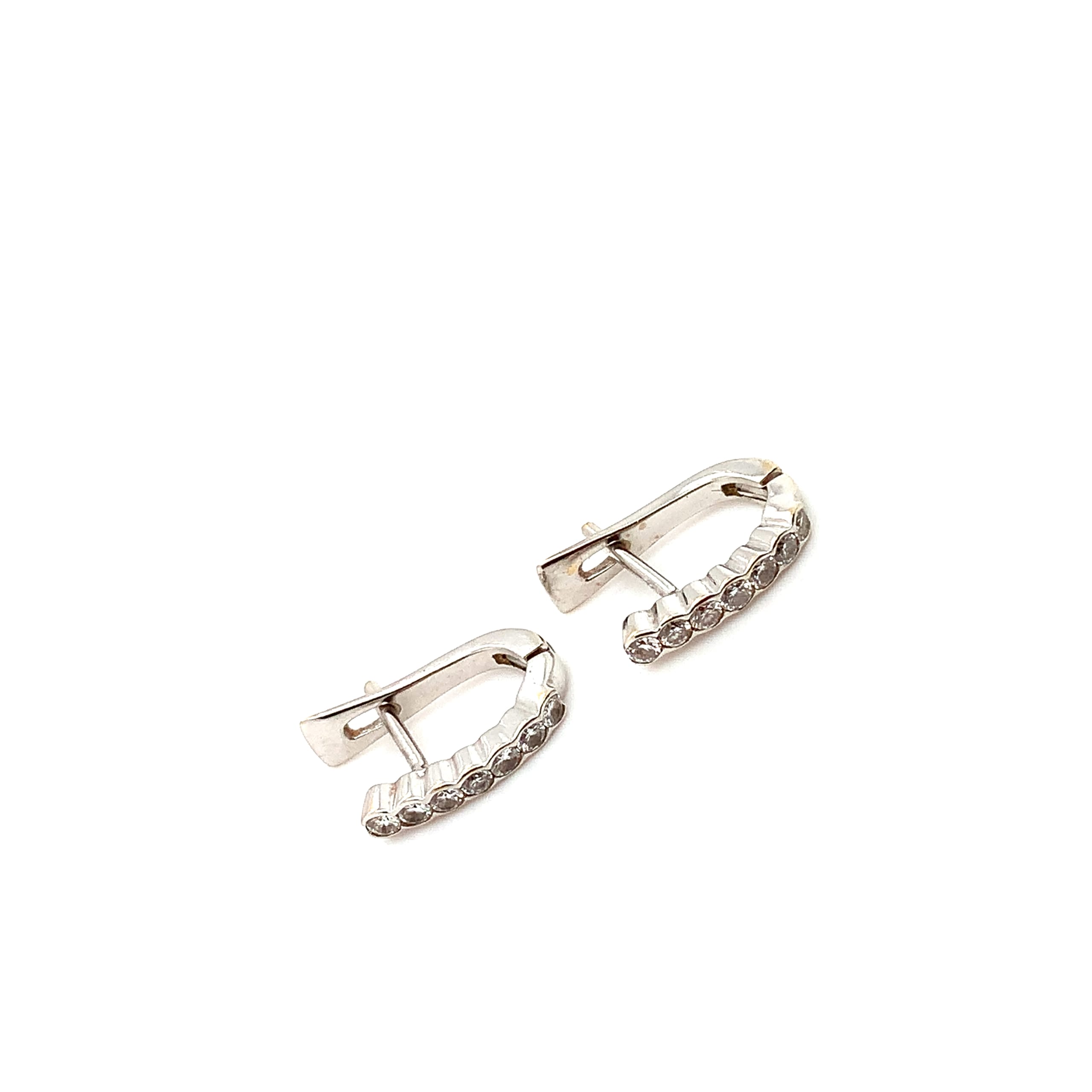 Diamond hoop huggie earrings 18k white gold
