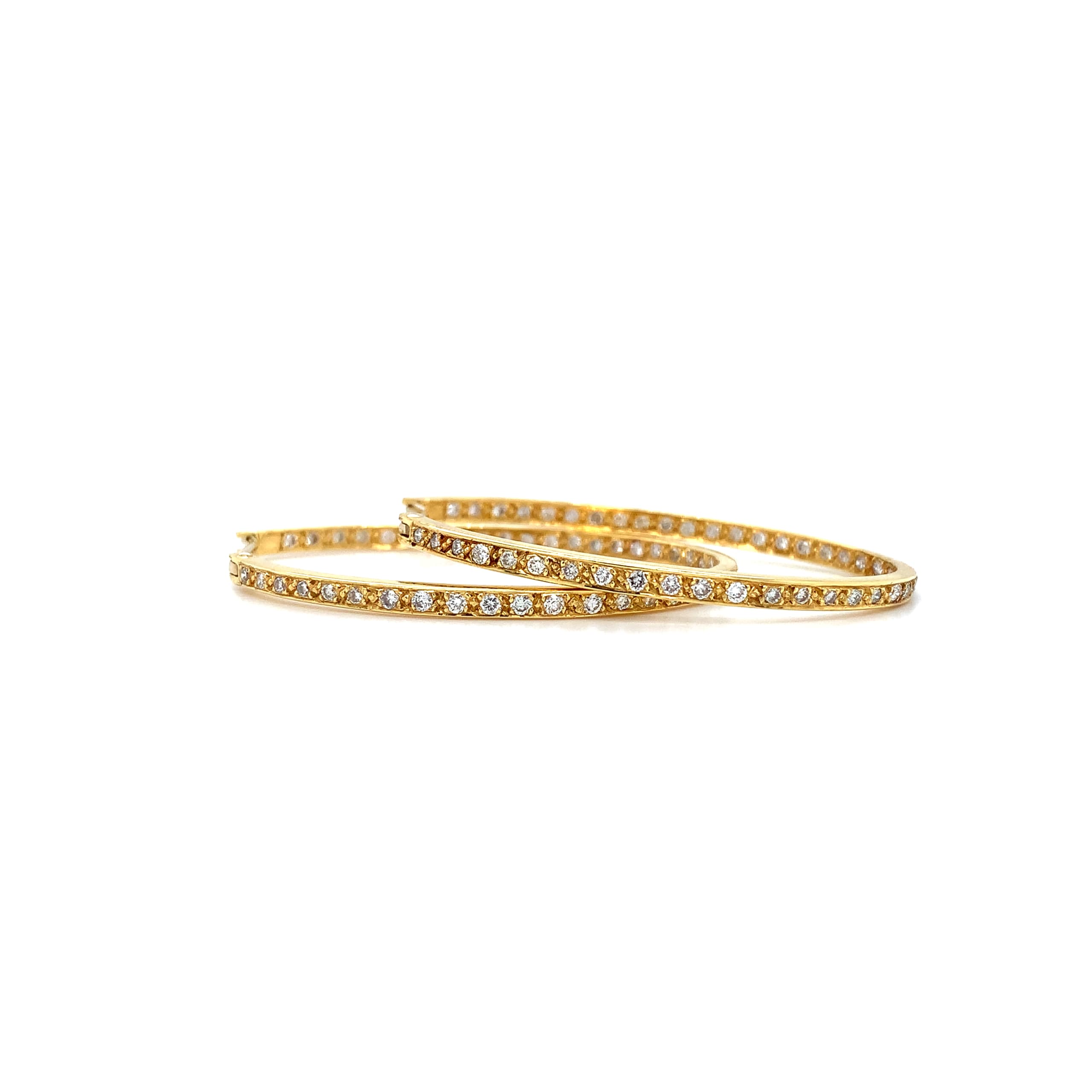 diamond chunky large hoop earrings oval shaped 18k yellow gold