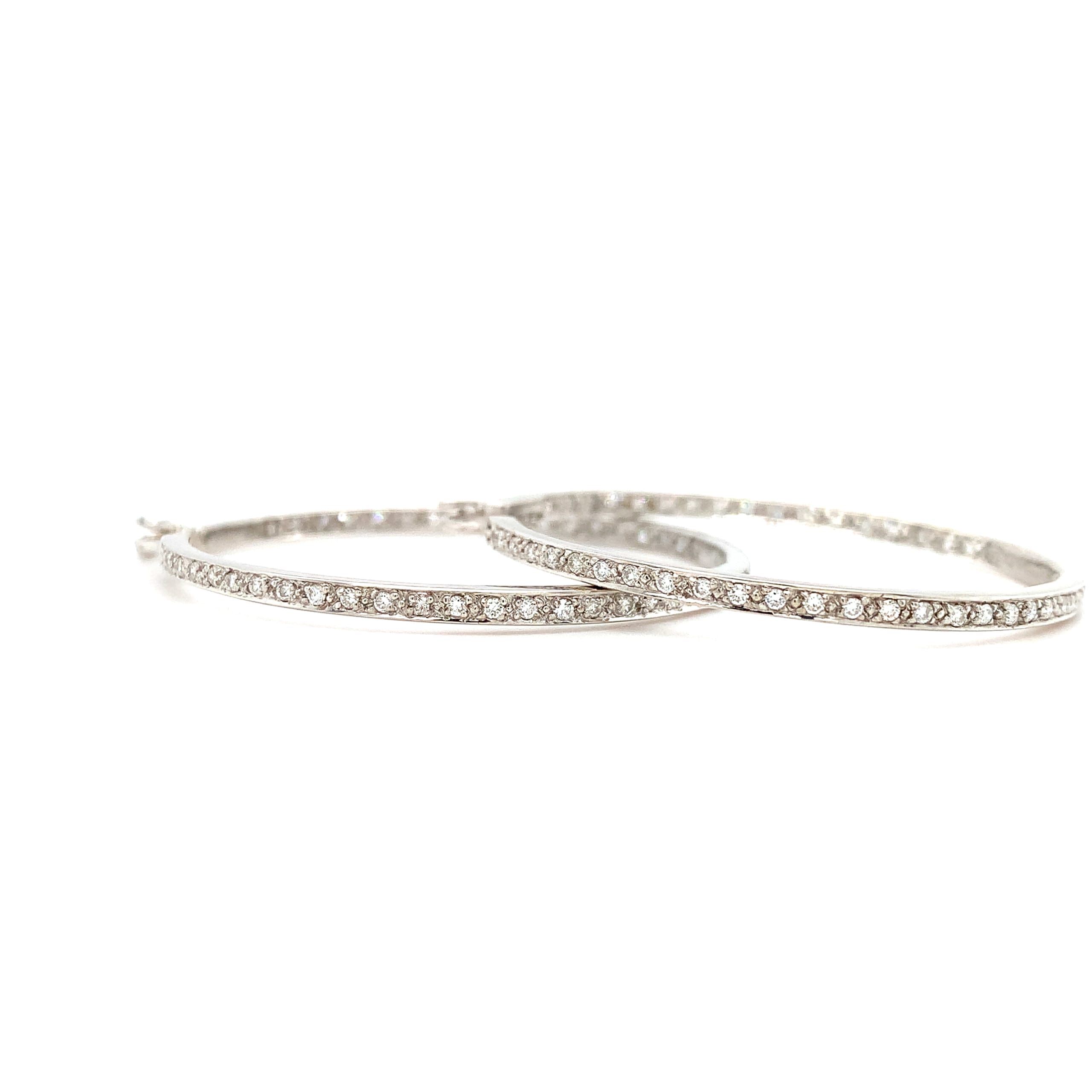 Diamond pave eternity large hoop earrings 18k white gold