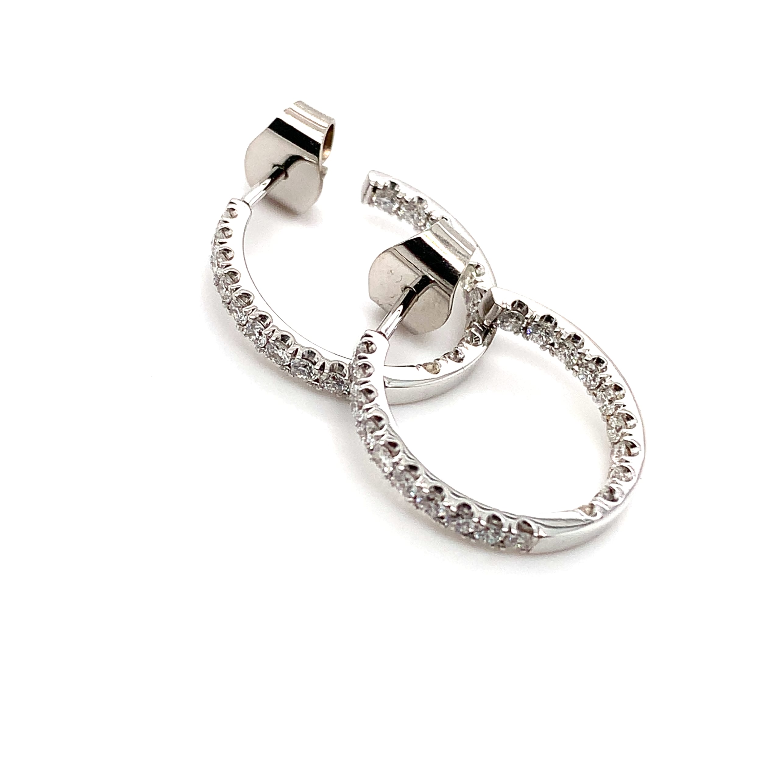 A beautiful pair of round brilliant cut diamond hoop earrings in 18ct rose gold