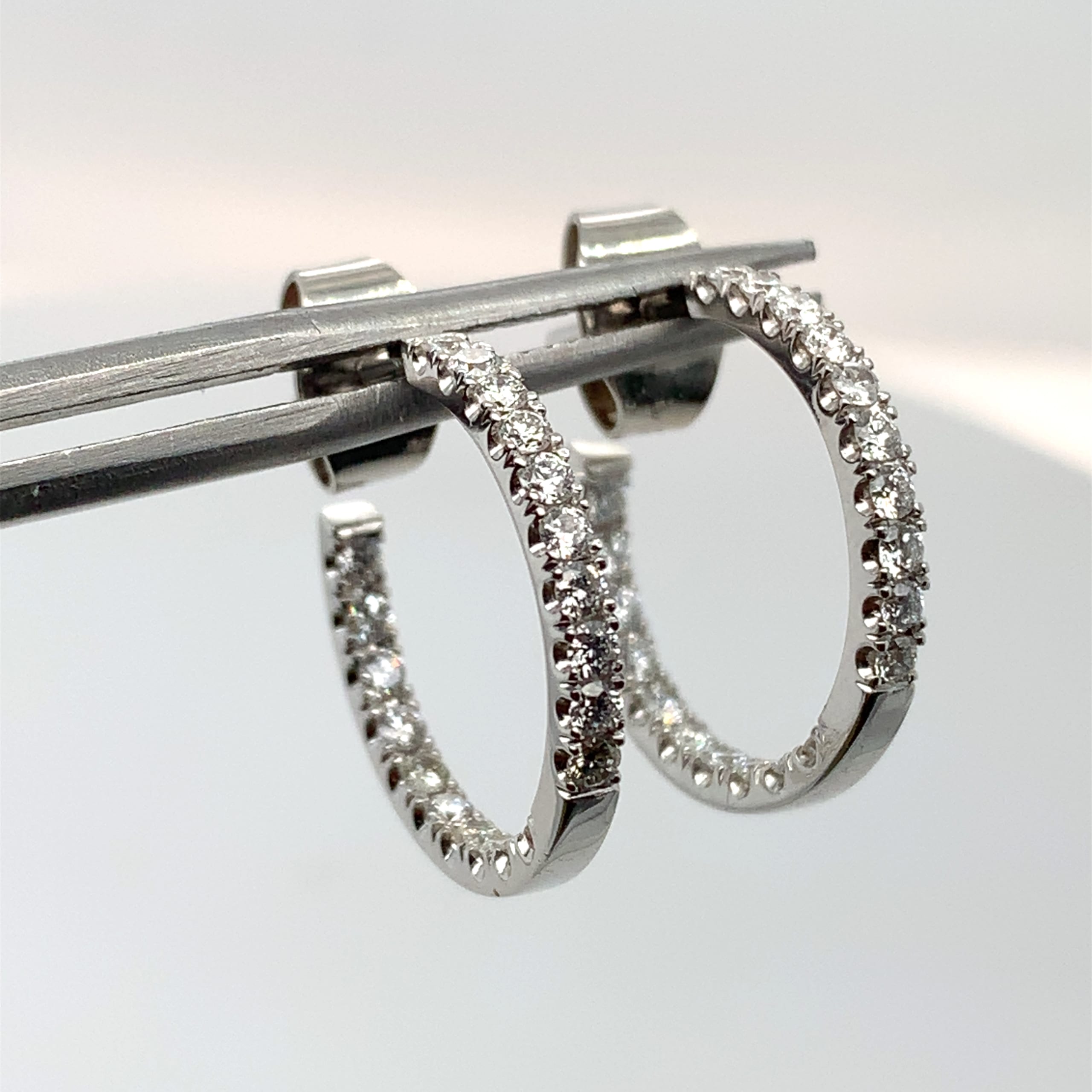 Amellas jewellery London bespoke diamond hoop earrings 18k white gold made in London