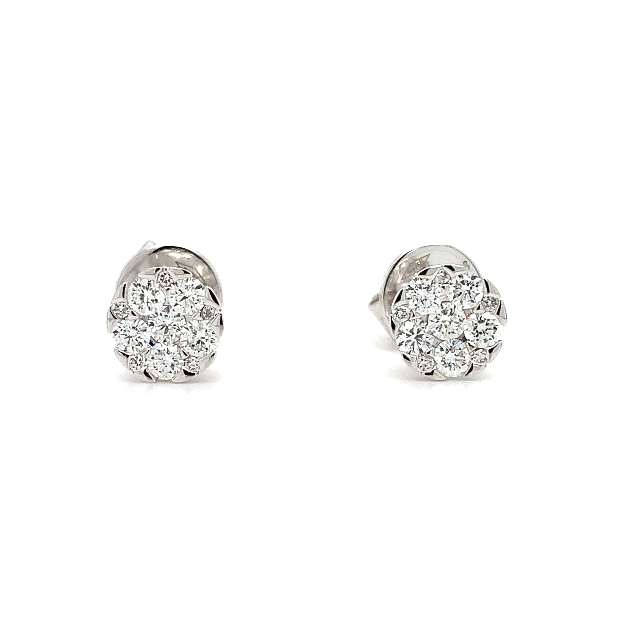 Round diamond classic invisible solitaire stud earrings 18k white gold