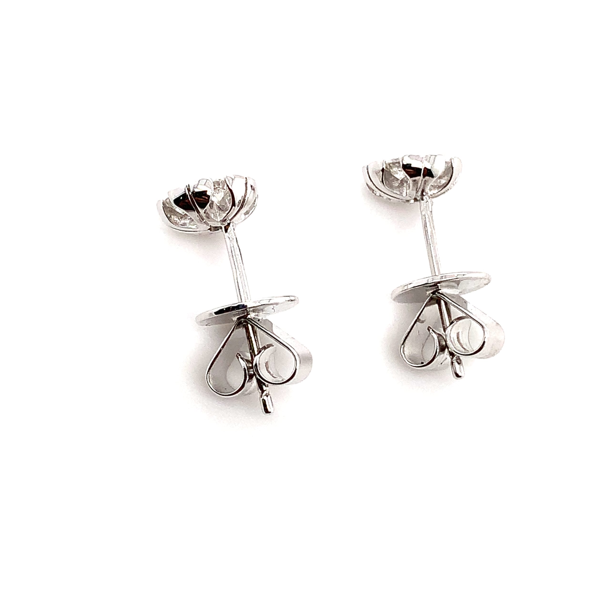 Round diamond classic invisible solitaire stud earrings 18k white gold