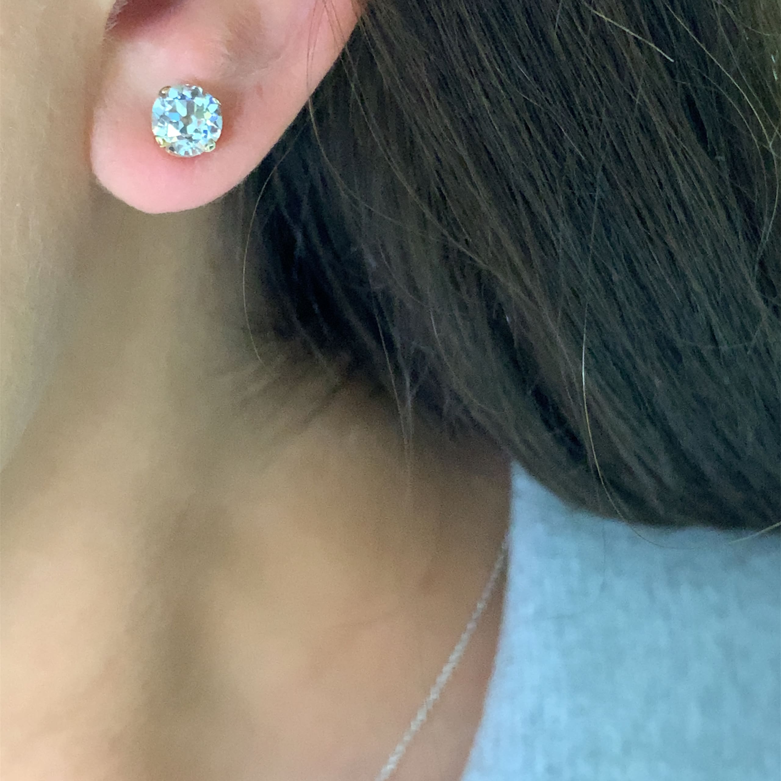 Diamond old cut lab grown art deco stud earrings 18k yellow gold