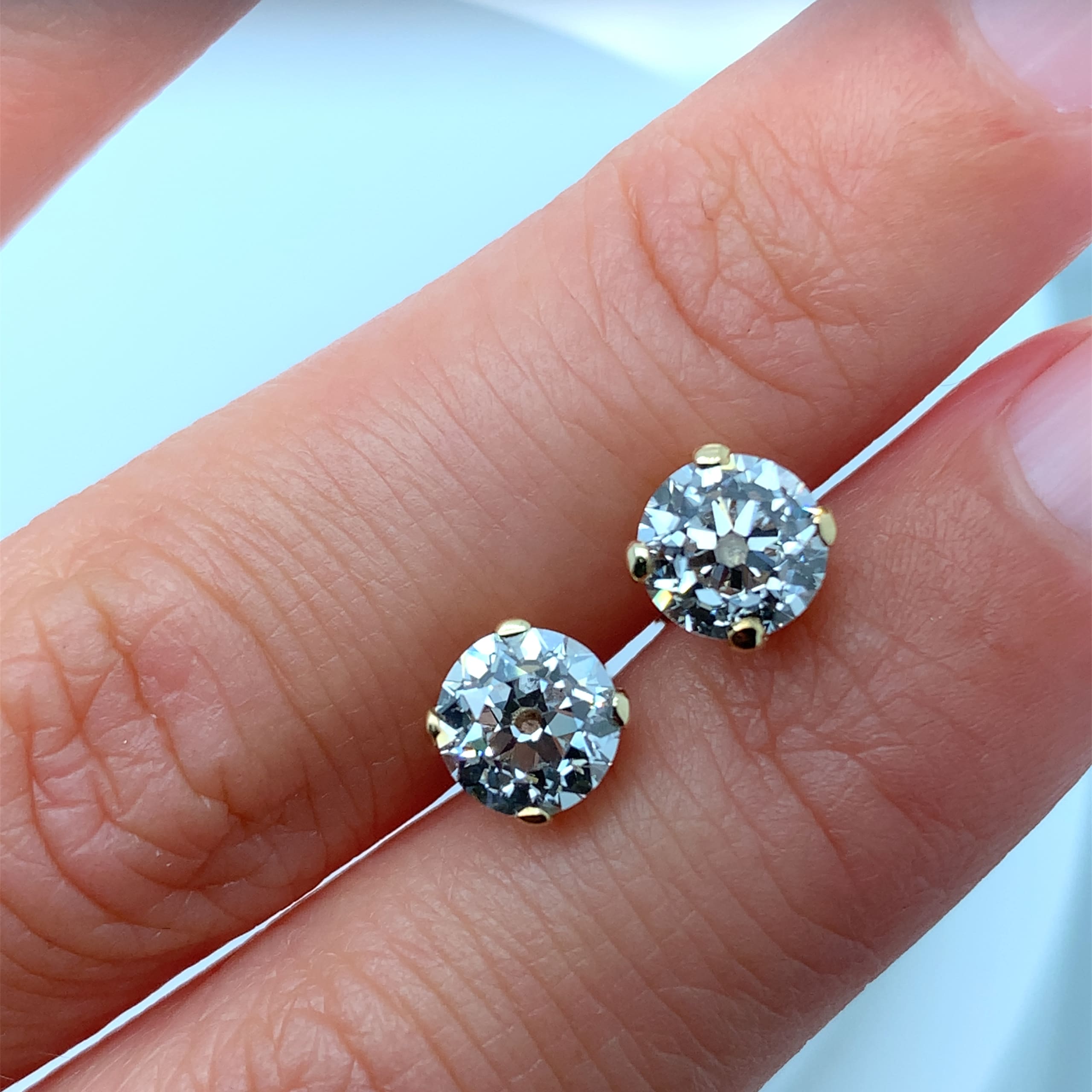 Diamond old cut lab grown art deco stud earrings 18k yellow gold