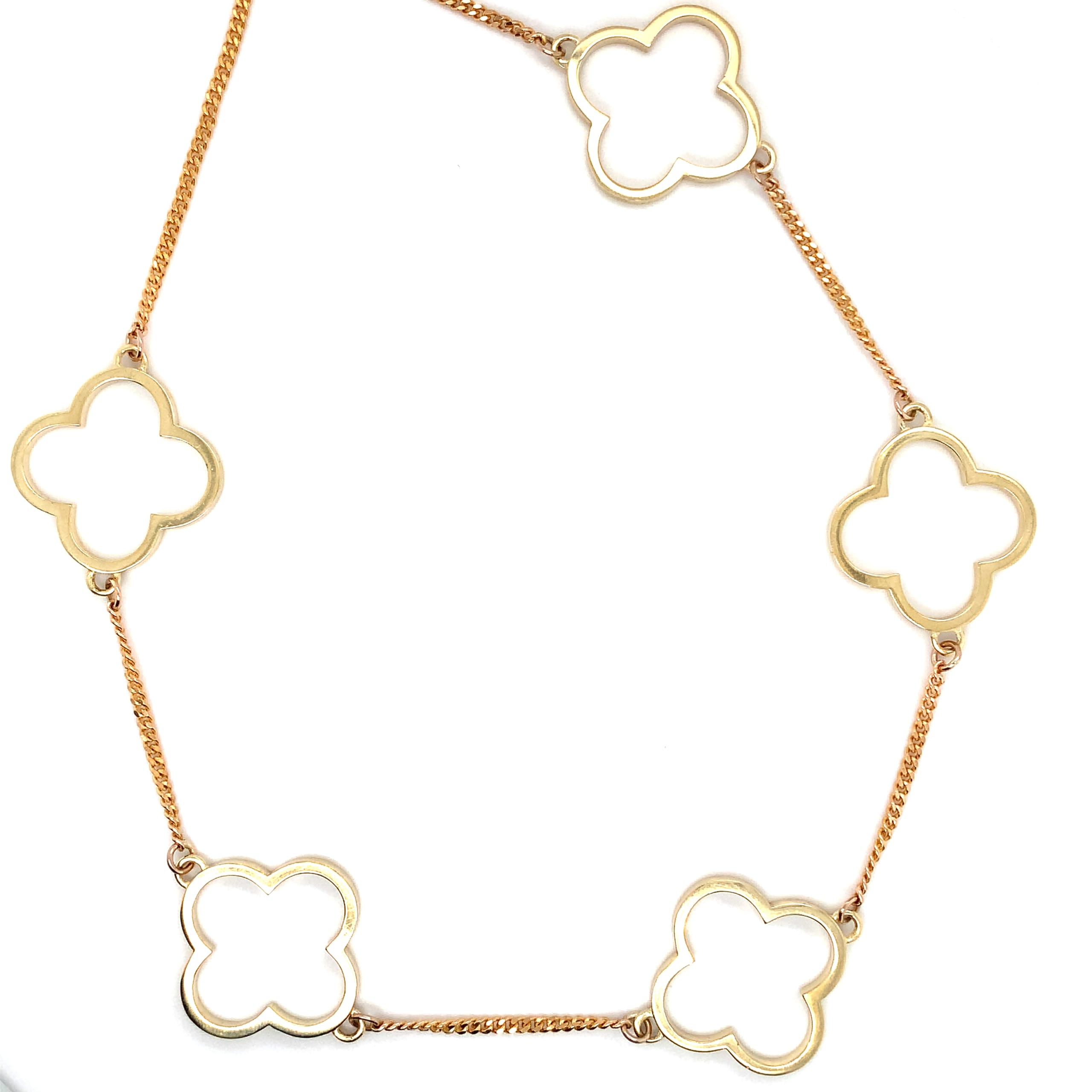 Clover shaped drop dangle earrings yellow gold