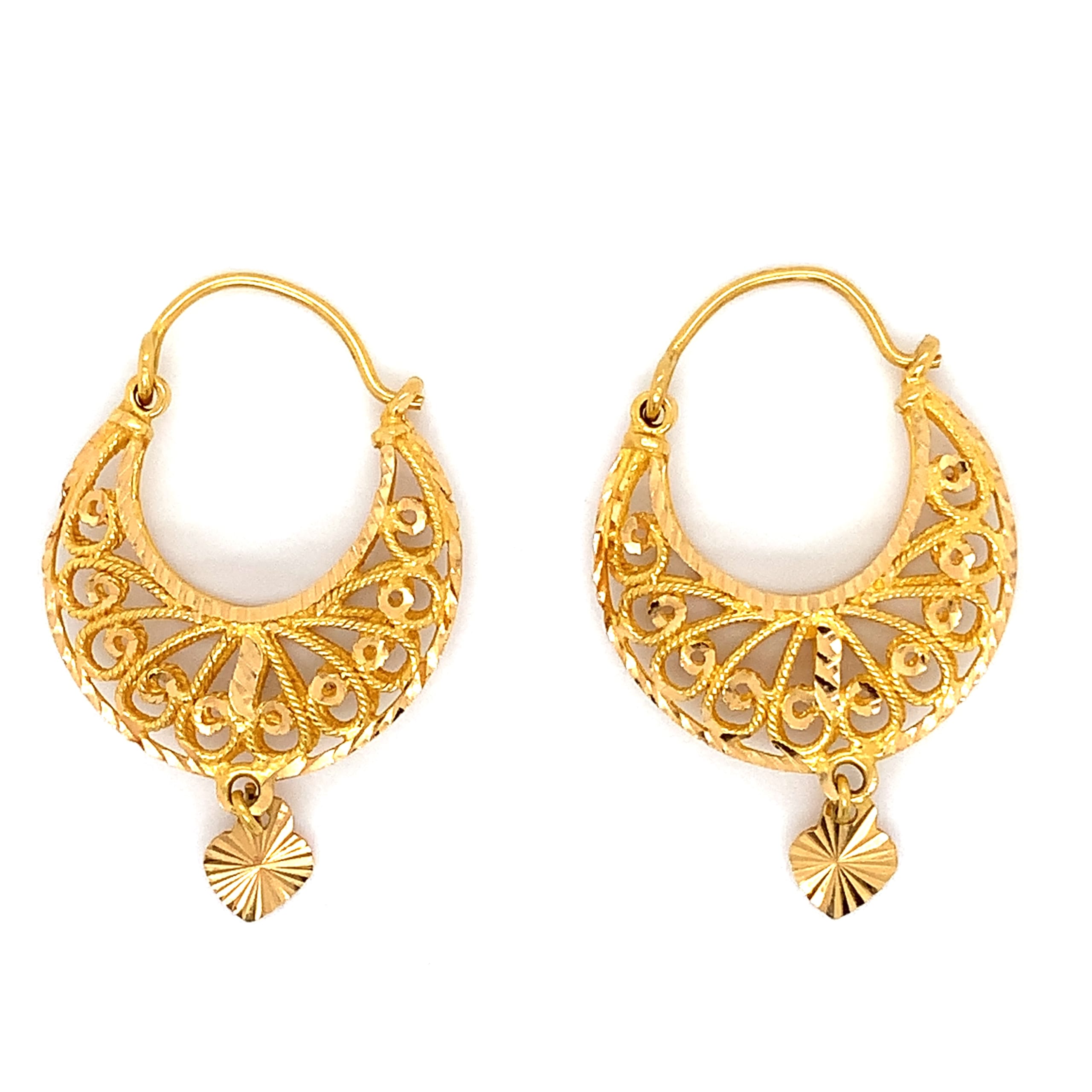 22k yellow gold art deco drop earrings half moon asian style