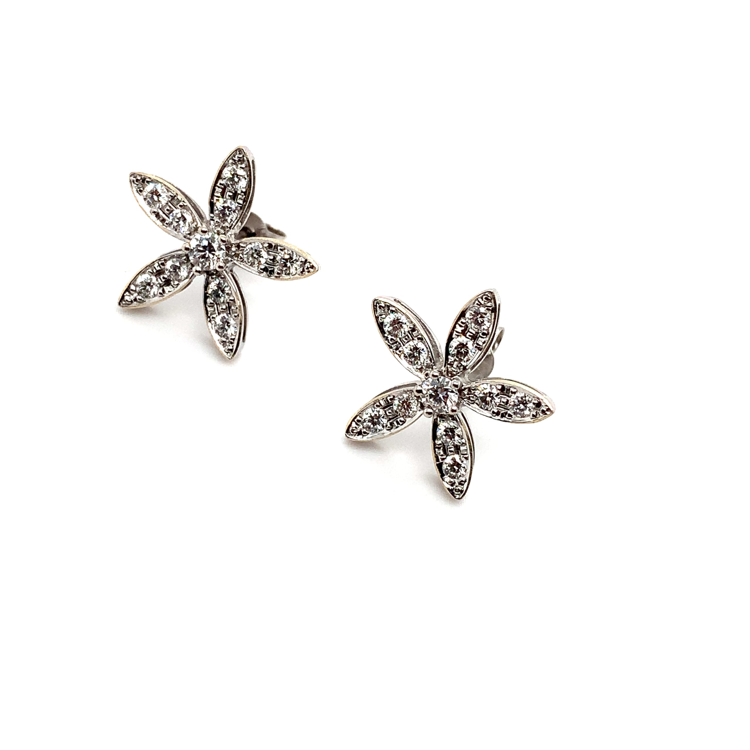 Diamond flower art deco stud earrings 18k white gold - Image 5