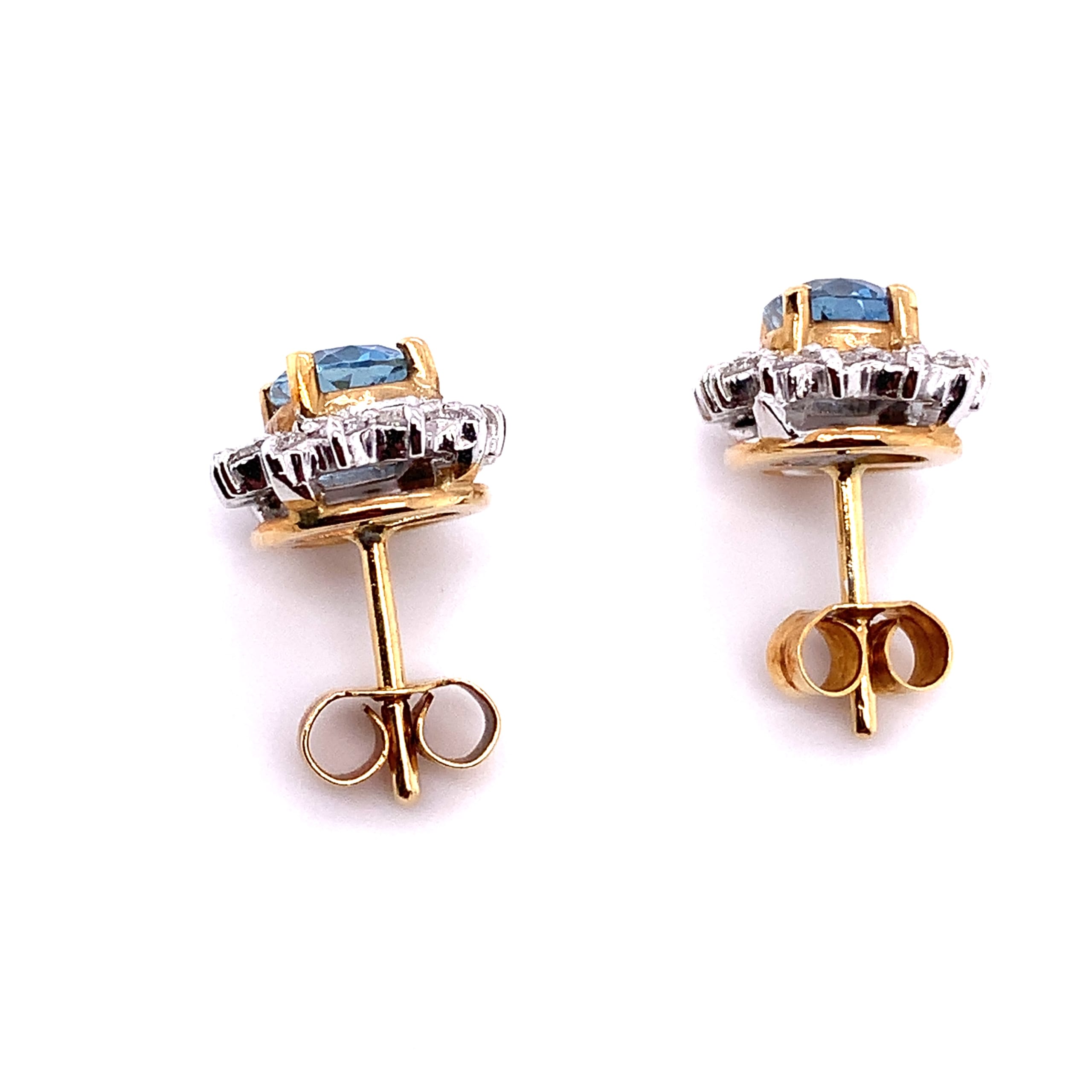 Aquamarine and diamond halo stud earrings 18k yellow gold - Image 6