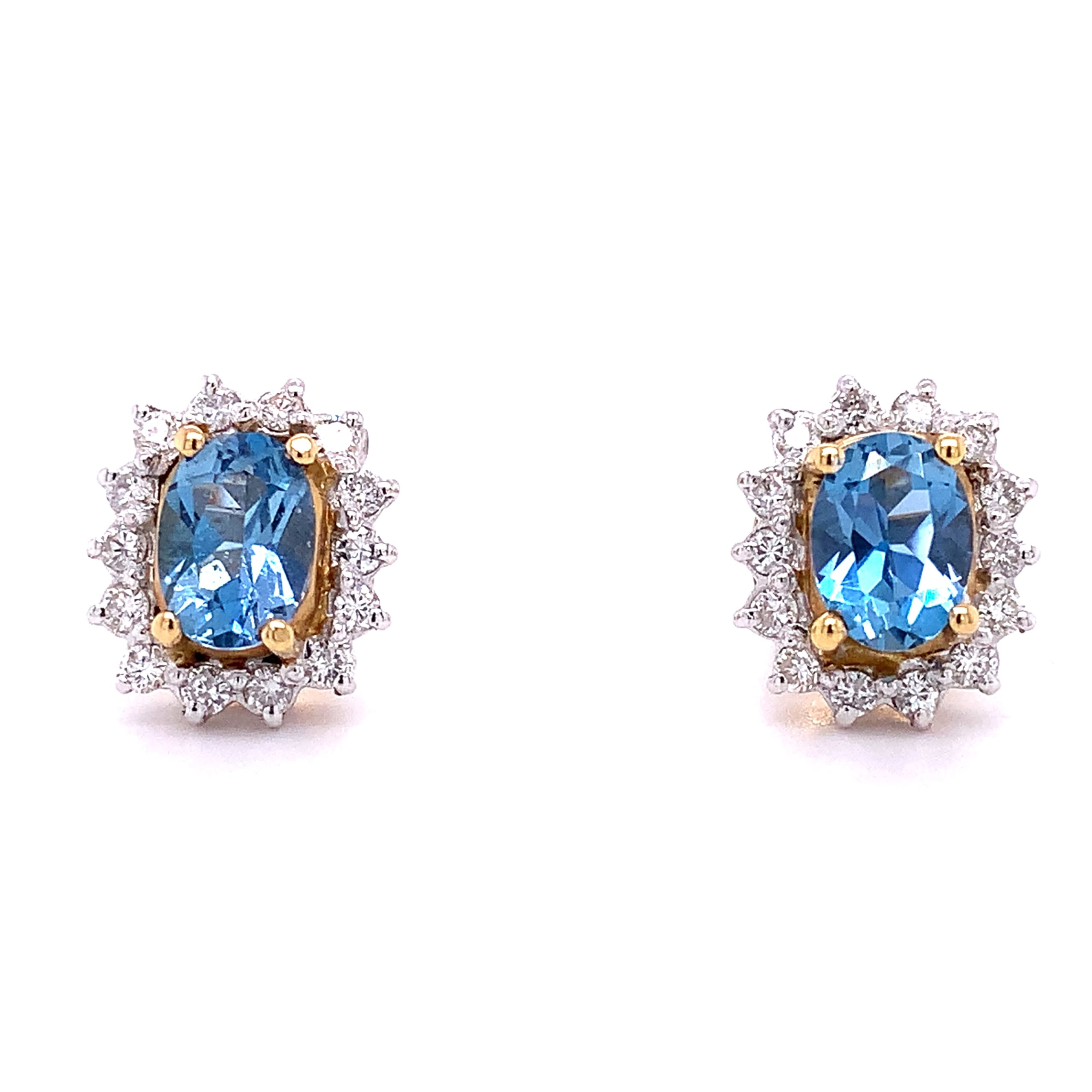 Amellas aquamarine and diamond cluster antique stud earrings 18k yellow gold