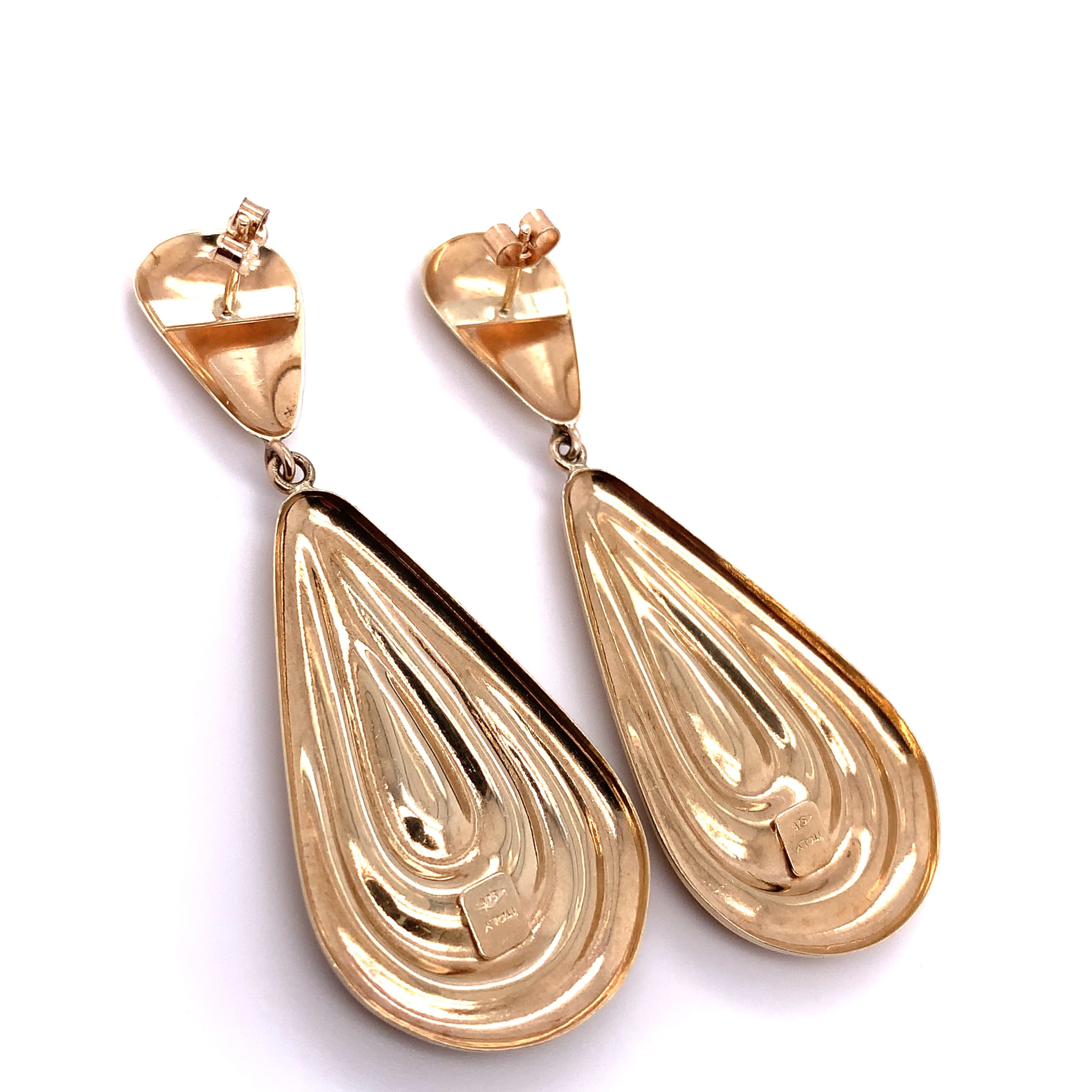 Italian Art deco teardrop stud earrings yellow gold - Image 5