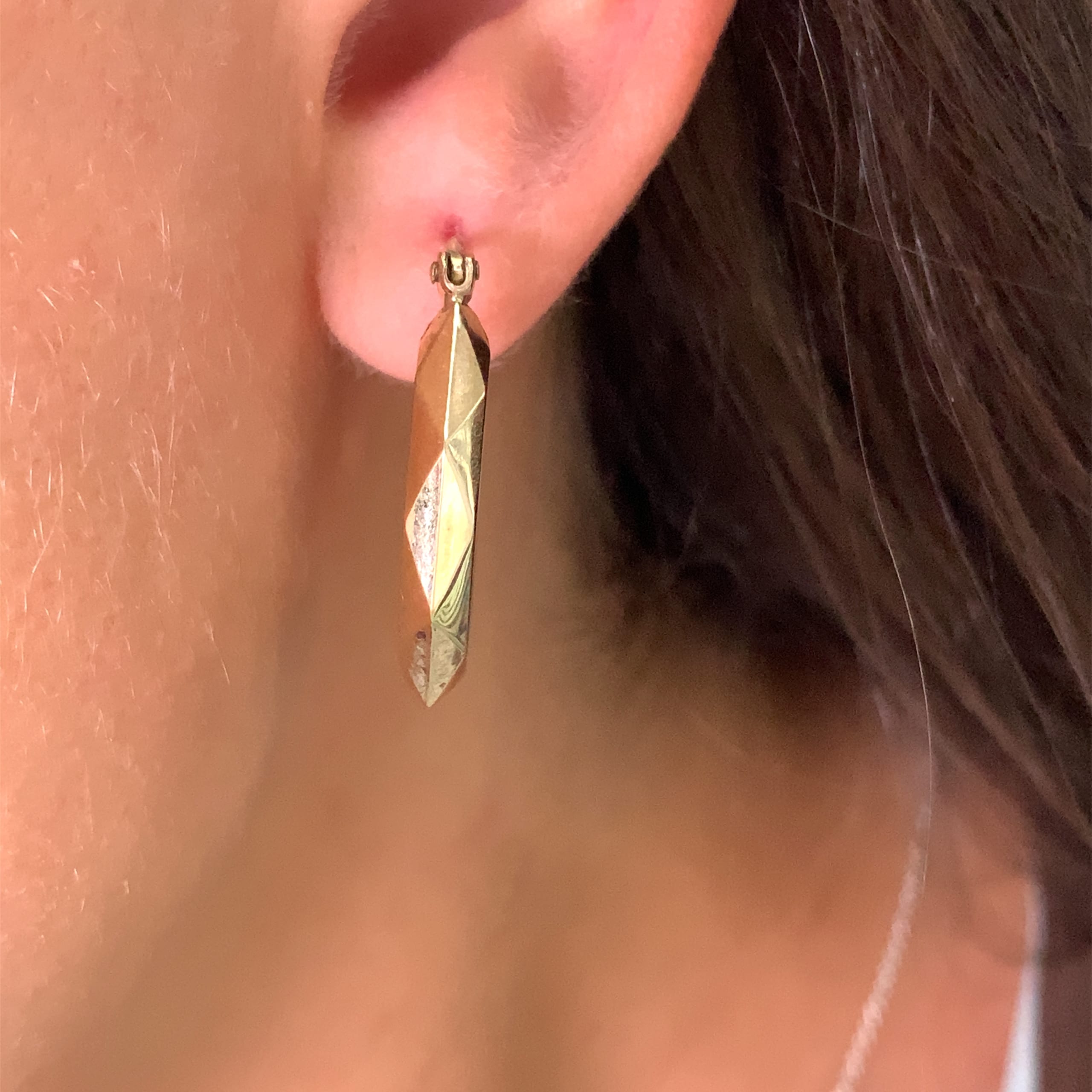 9k yellow gold antique vintage angular chunky hoop huggie earrings