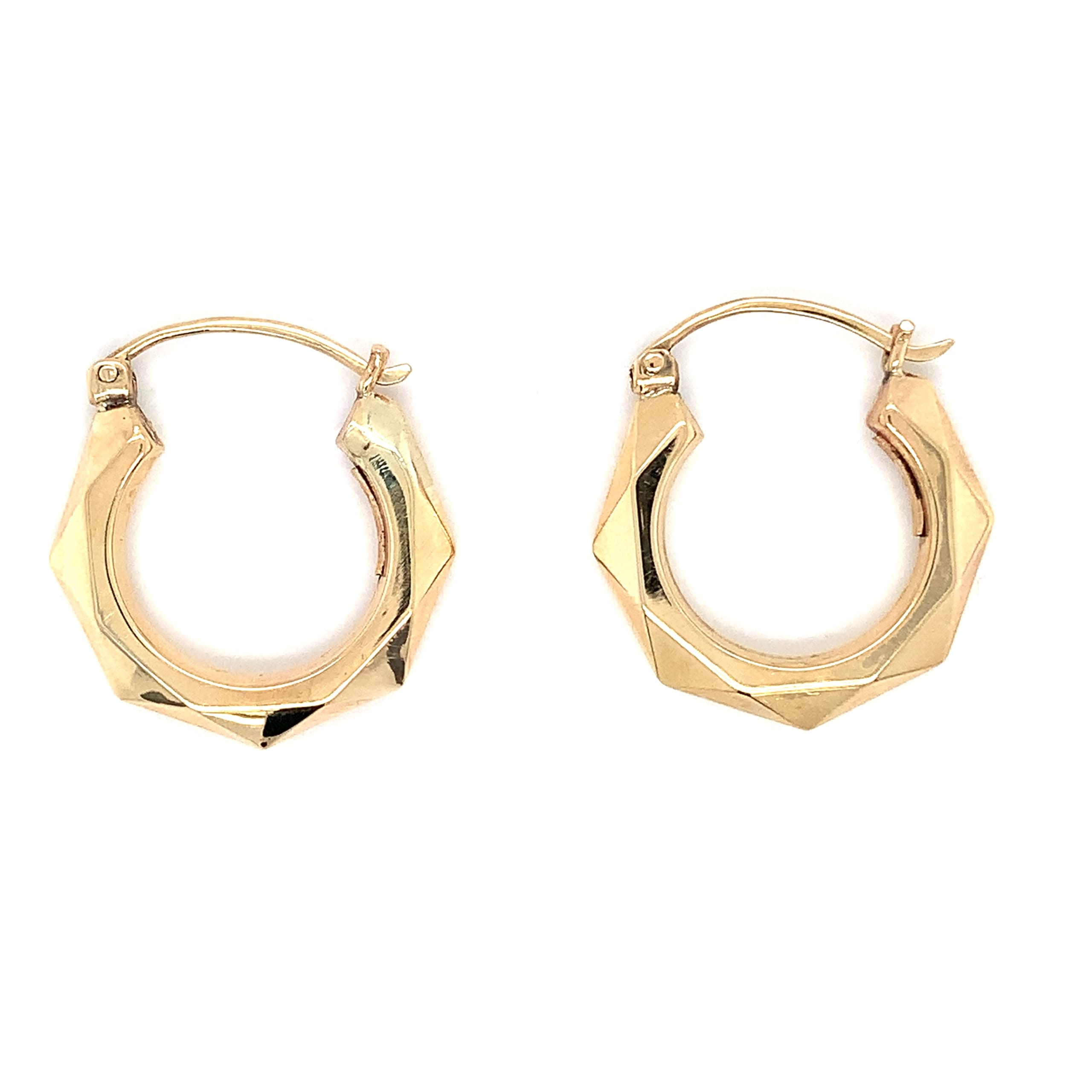 9k yellow gold antique vintage angular chunky hoop huggie earrings