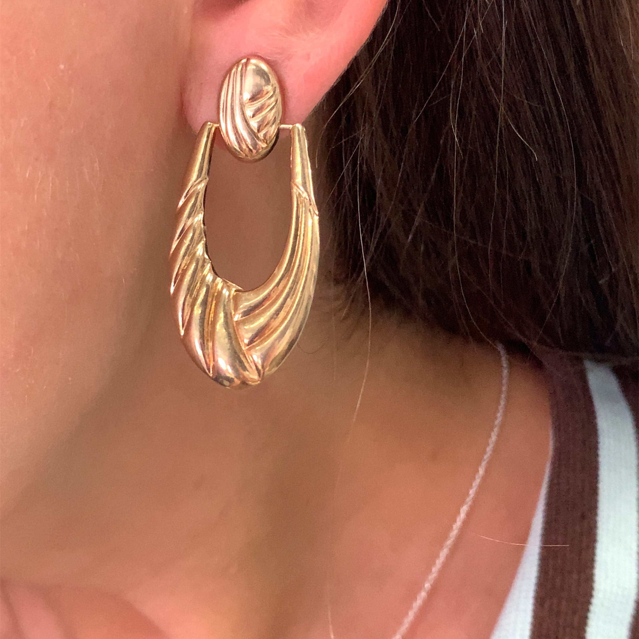 Art deco antique drop stud earrings yellow gold - Image 2