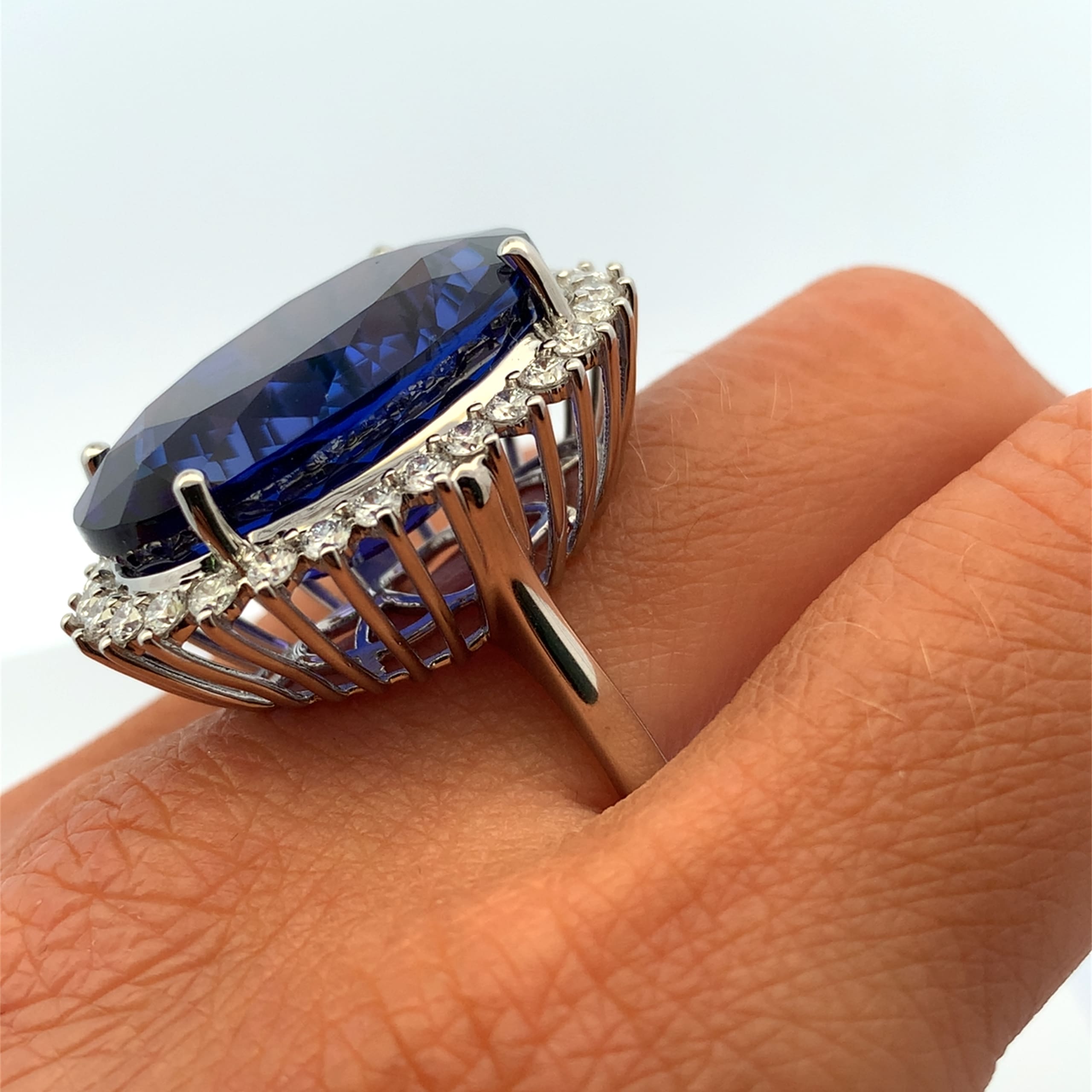 Tanzanite and diamond cluster cocktail ring platinum - Image 3