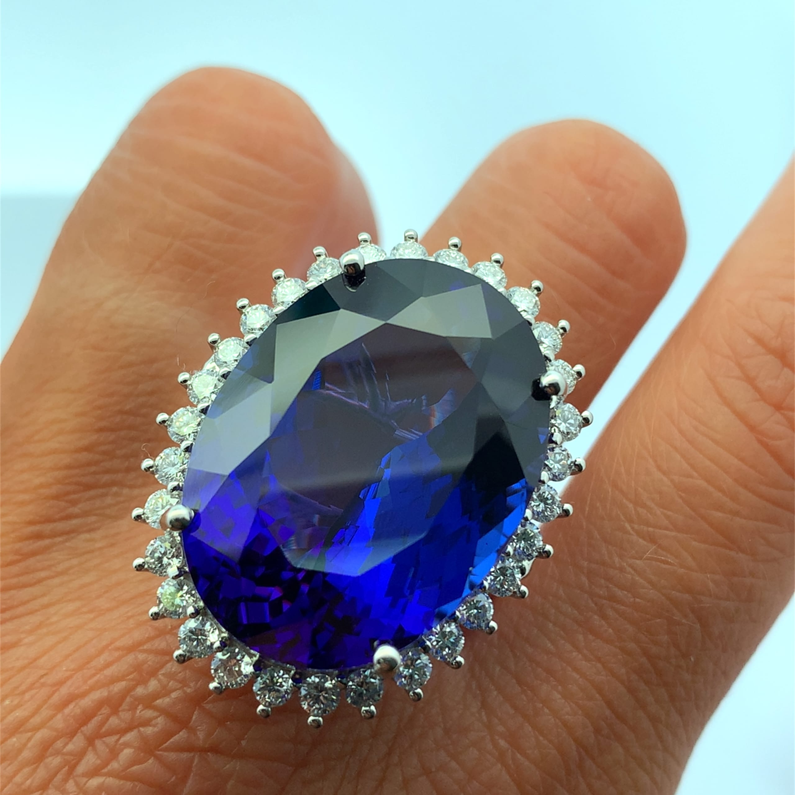 Tanzanite and diamond cluster cocktail ring platinum - Image 2
