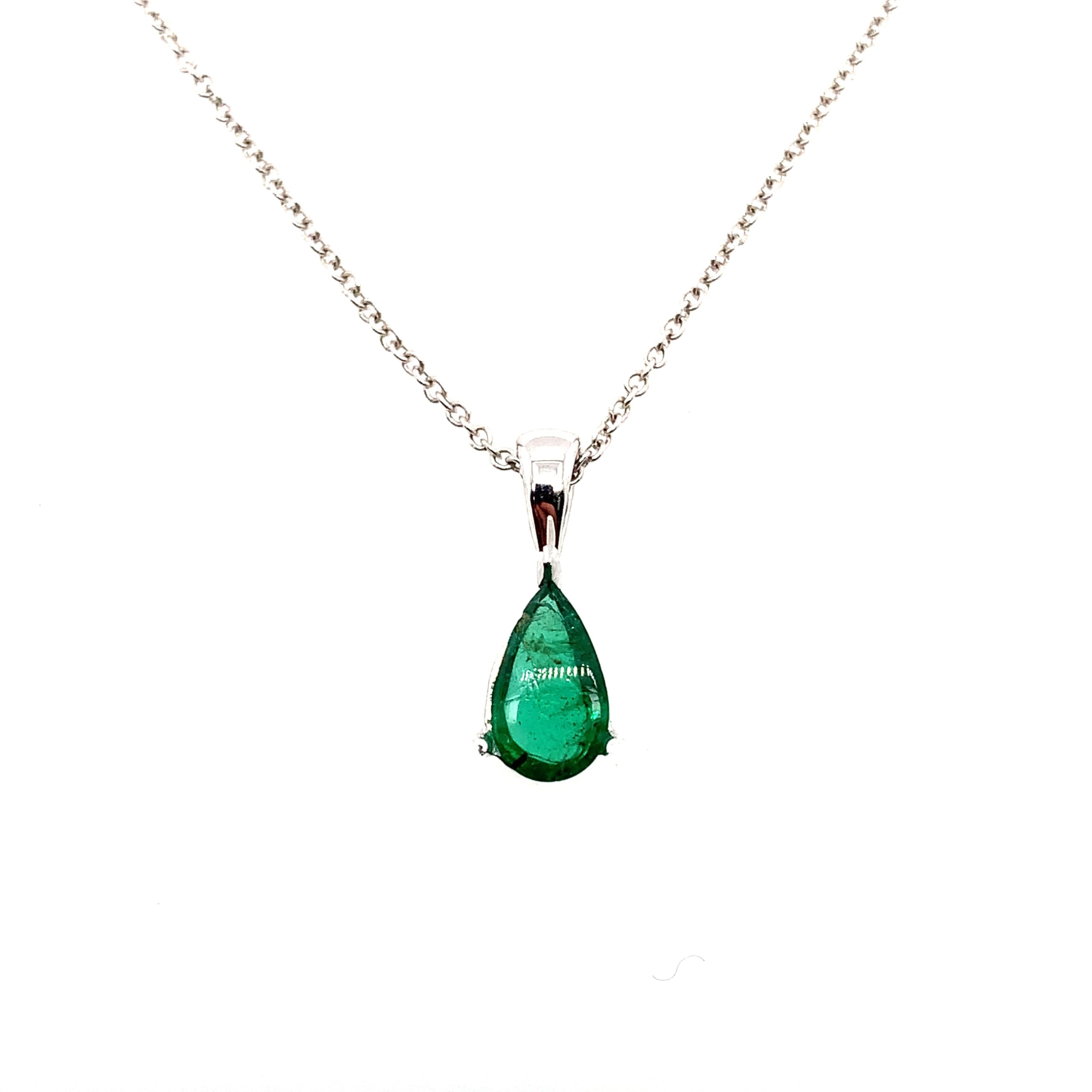 Green emerald pear pendant 18k white gold - Image 4