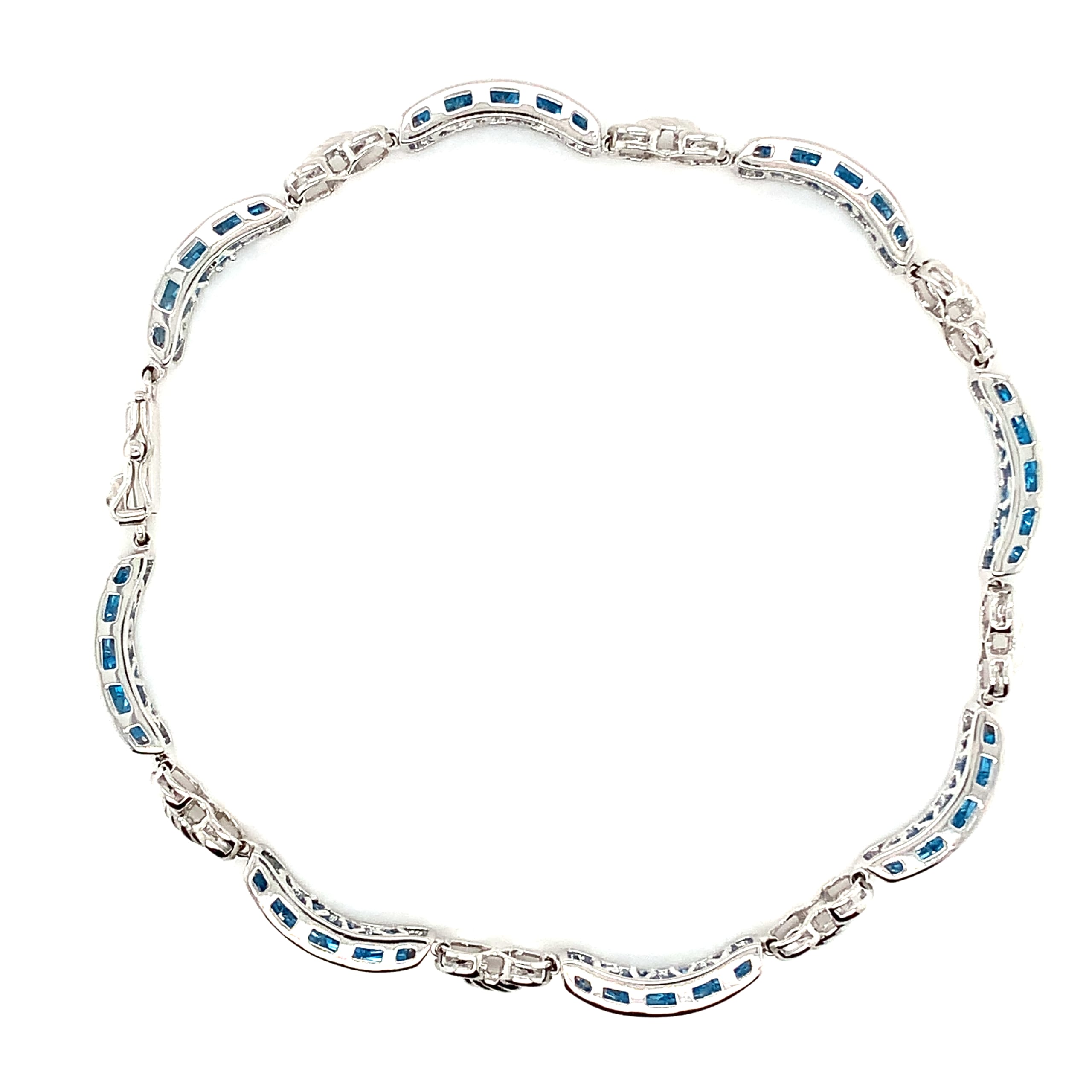 Blue topaz tennis bracelet art deco 10k white gold - Image 5