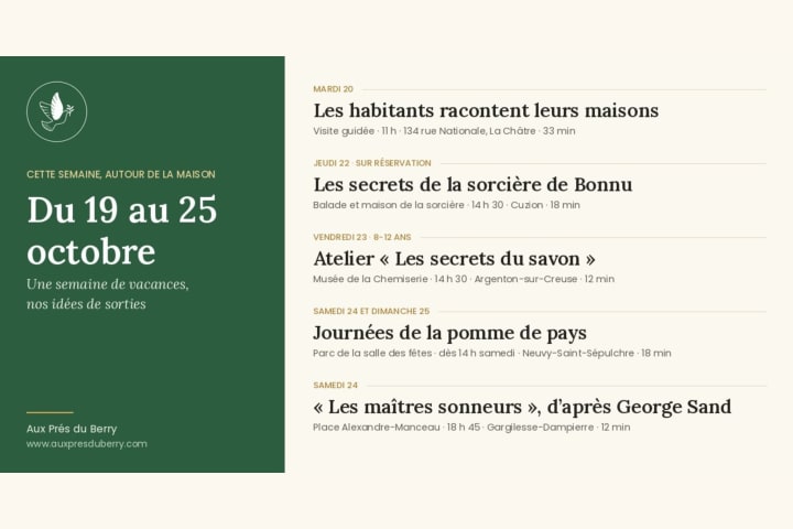 Nos idées de sorties autour de la maison du 19 au 25 octobre