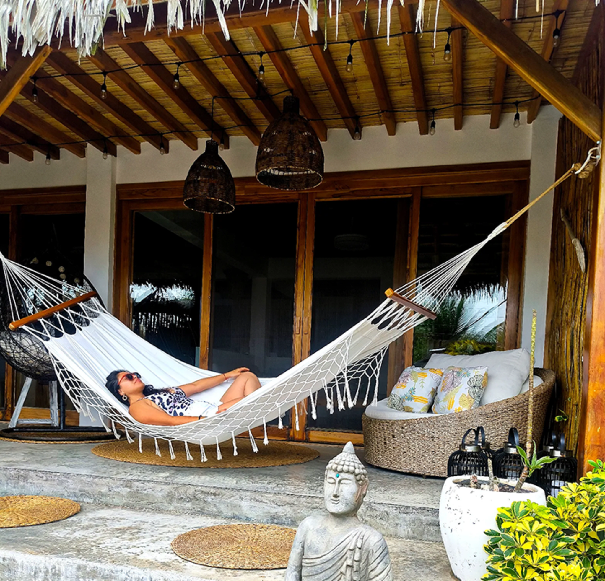 Guest relaxing in a hammock