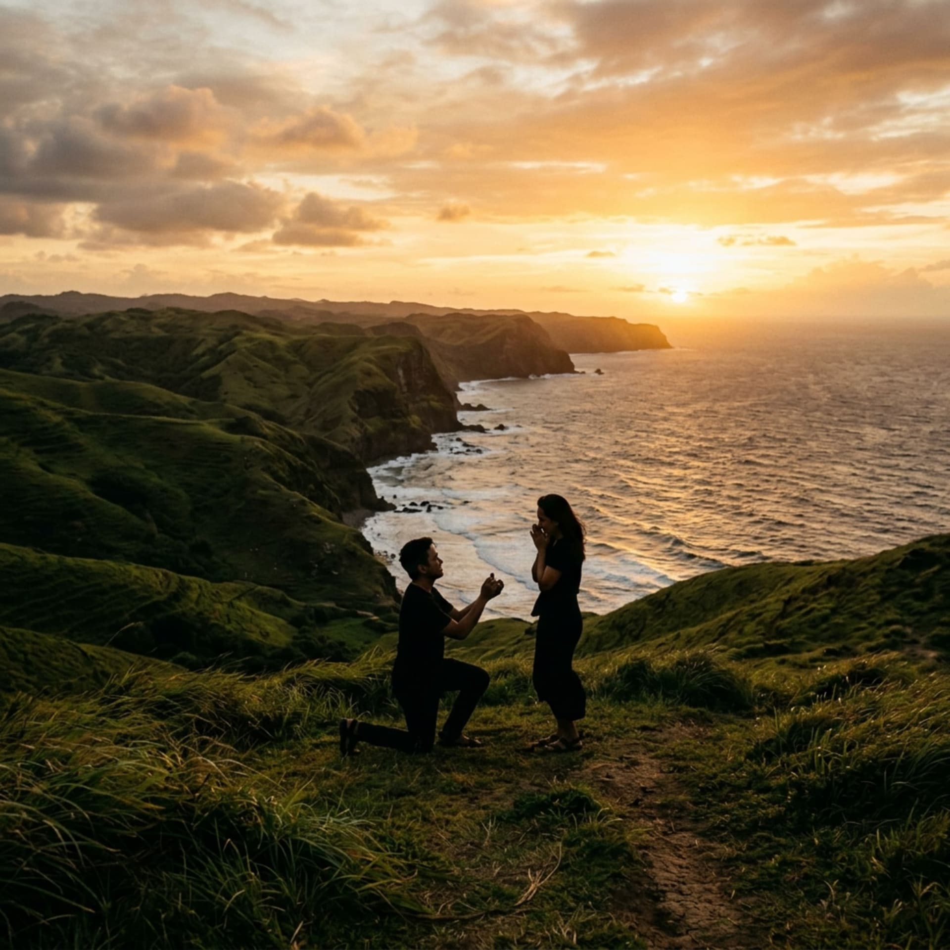 Surprise proposal setup at Villa Ferrer Batanes rooftop at sunset