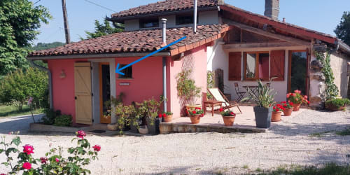 Poppy room at Les Gites de Campardon in Monties, France - charming pink garden cottage with terrace and flowers