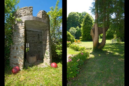 Structures en pierre rustique et jardins verdoyants du Petit Manoir de Kériolet, chambre d'hôtes à Concarneau, France