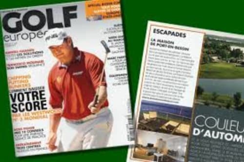 Golfmagazin-Cover und Hotel-Bericht zu Port-en-Bessin auf grünem Hintergrund