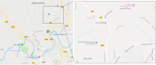 Carte montrant la localisation de Le Pignié à Lescure-d'Albigeois, France près d'Albi