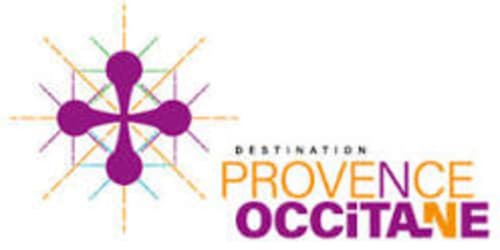 Logo destinazione Provence Occitane con design geometrico viola per il Domaine de Lamartine a Pont-Saint-Esprit