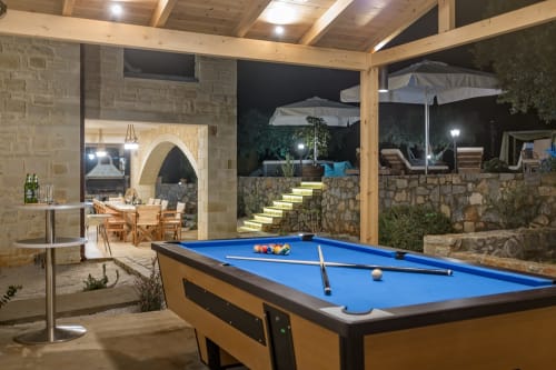 Billiards table in open-air covered lounge at Villa Freedom, Kokkino Chorio Crete