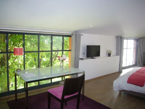 Bright junior suite at Le Jardin De Beauvoir Lyon with garden views, TV, desk, and modern furnishings