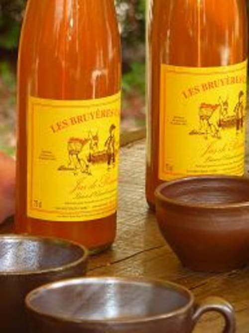 Bouteilles de vin rosé aux étiquettes jaunes exposées aux Gîtes Les Rainettes, chambres d'hôtes à Vienne-en-Bessin, France
