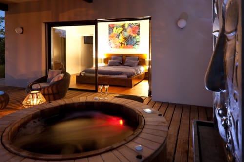 Terrasse Cottage Tropical avec jacuzzi privatif à Fargues-Saint-Hilaire