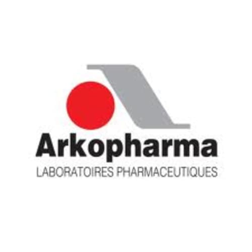 Arkopharma Laboratoires Pharmaceutiques Logo mit rotem Kreis und grauer Form